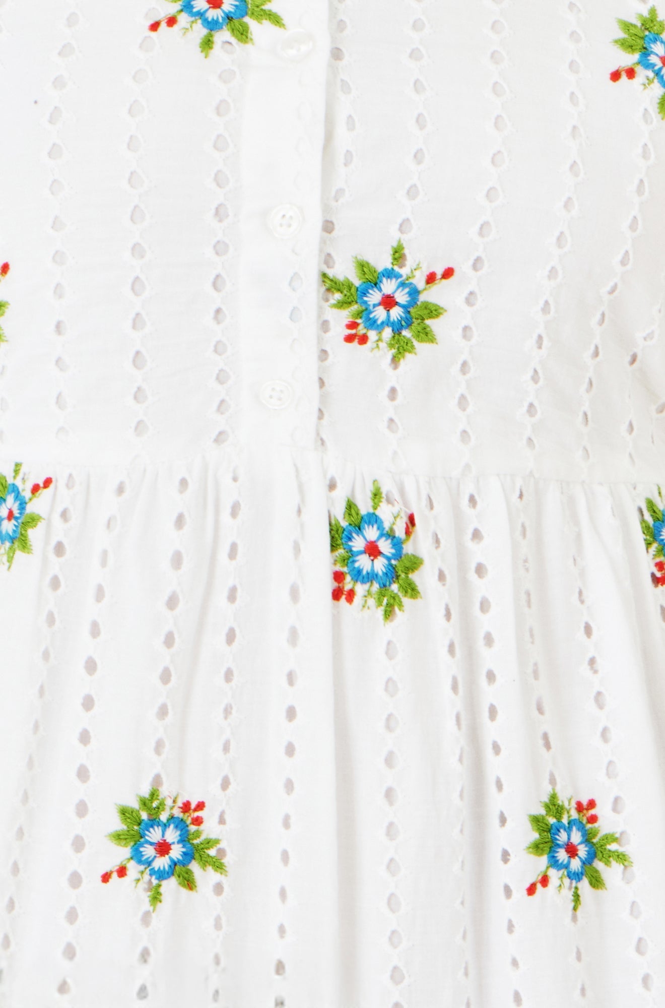 Yumi White Cotton Embroidered Broderie Anglaise Midi Sun Dress