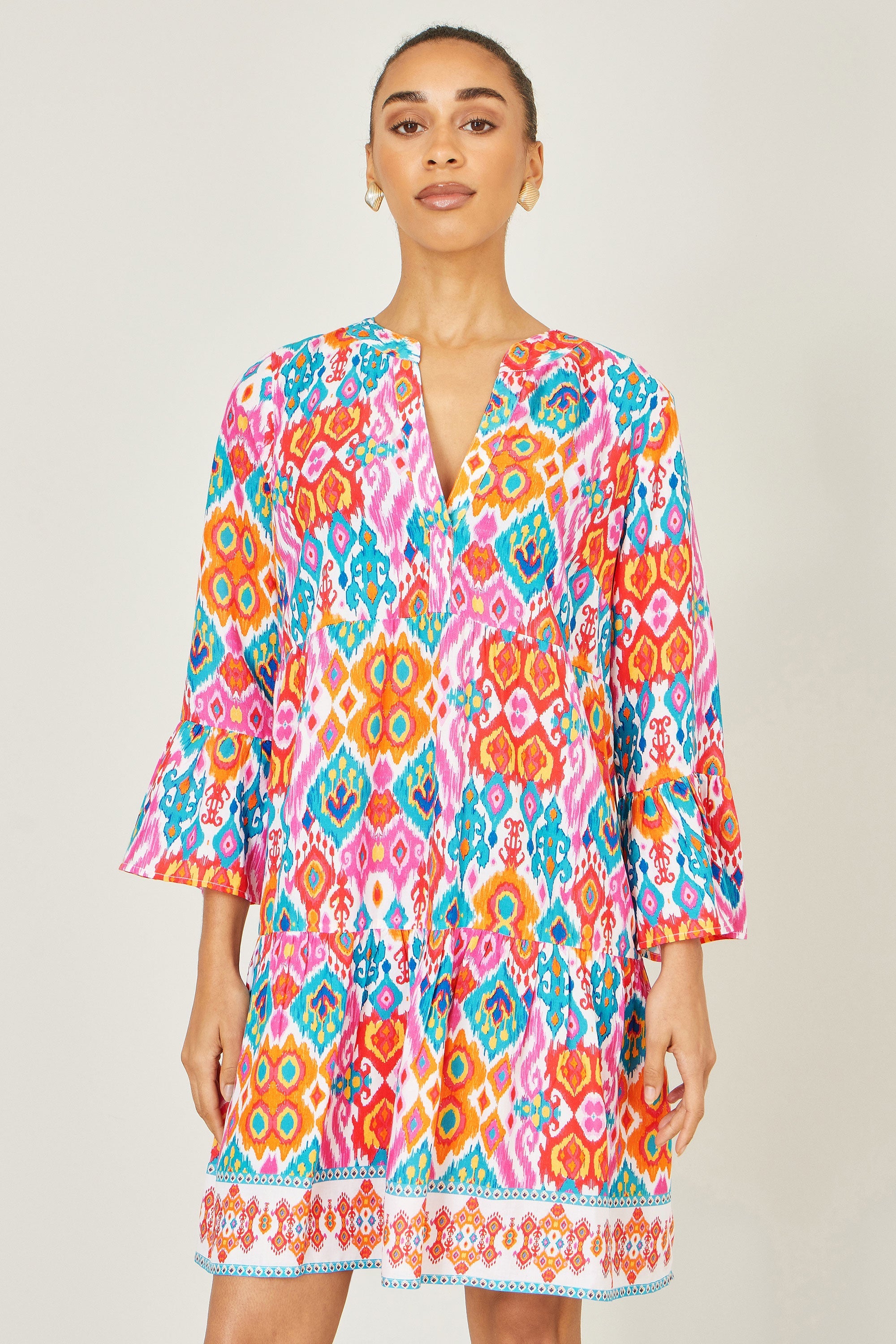 Yumi Multicolour Ikat Print Viscose Beach Tunic