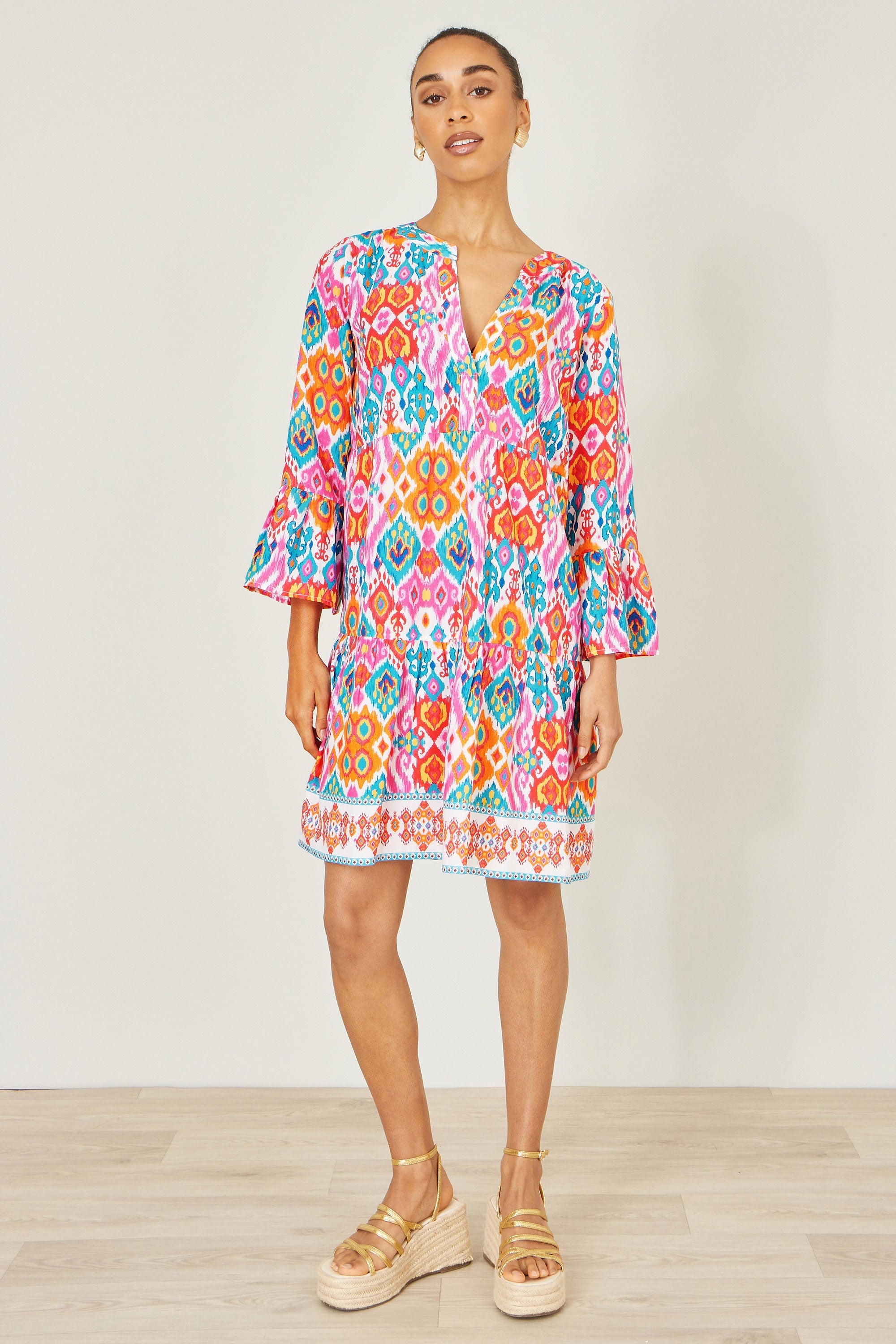 Yumi Multicolour Ikat Print Viscose Beach Tunic