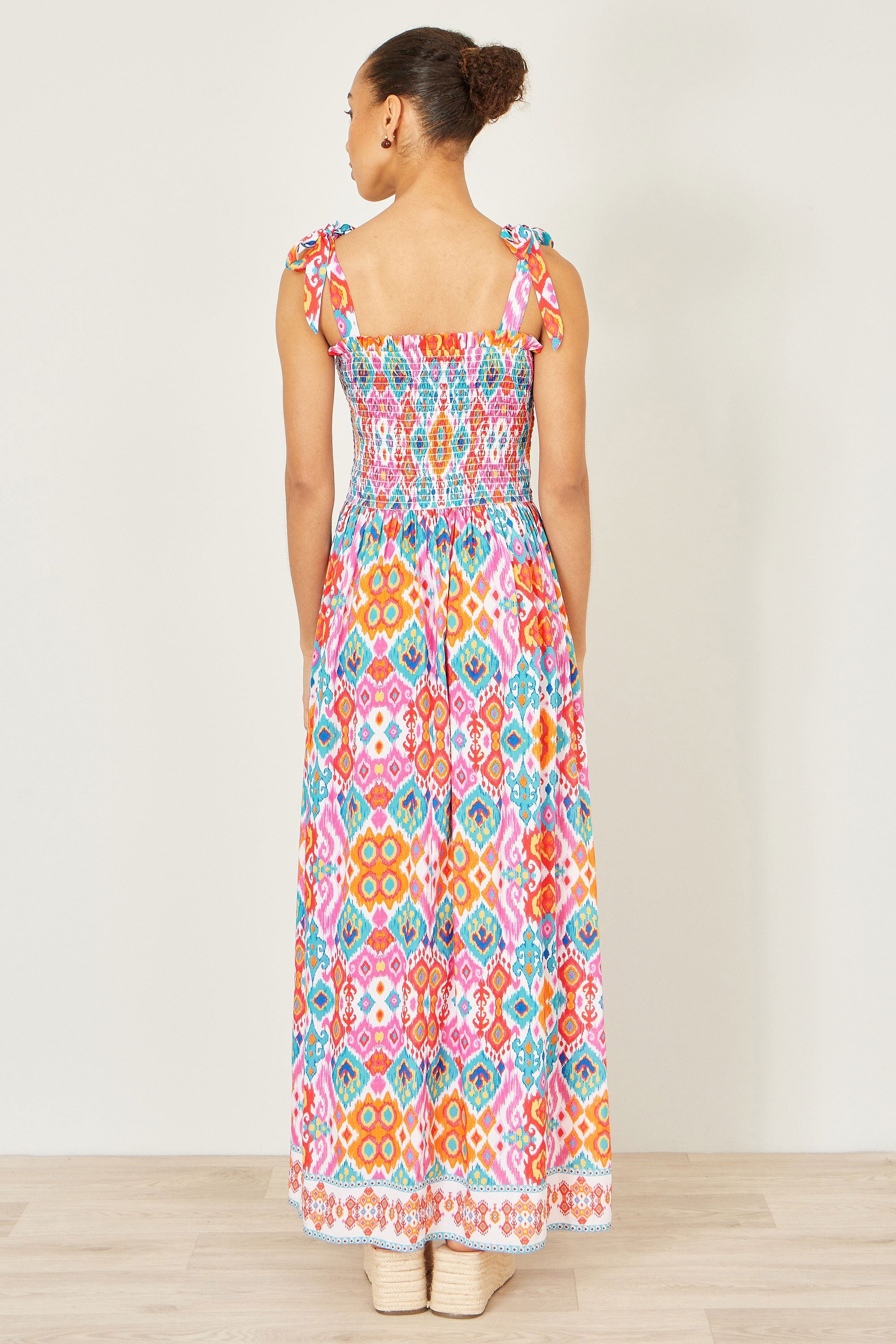 Yumi Multicolour Ikat Print Maxi Viscose Sun Dress