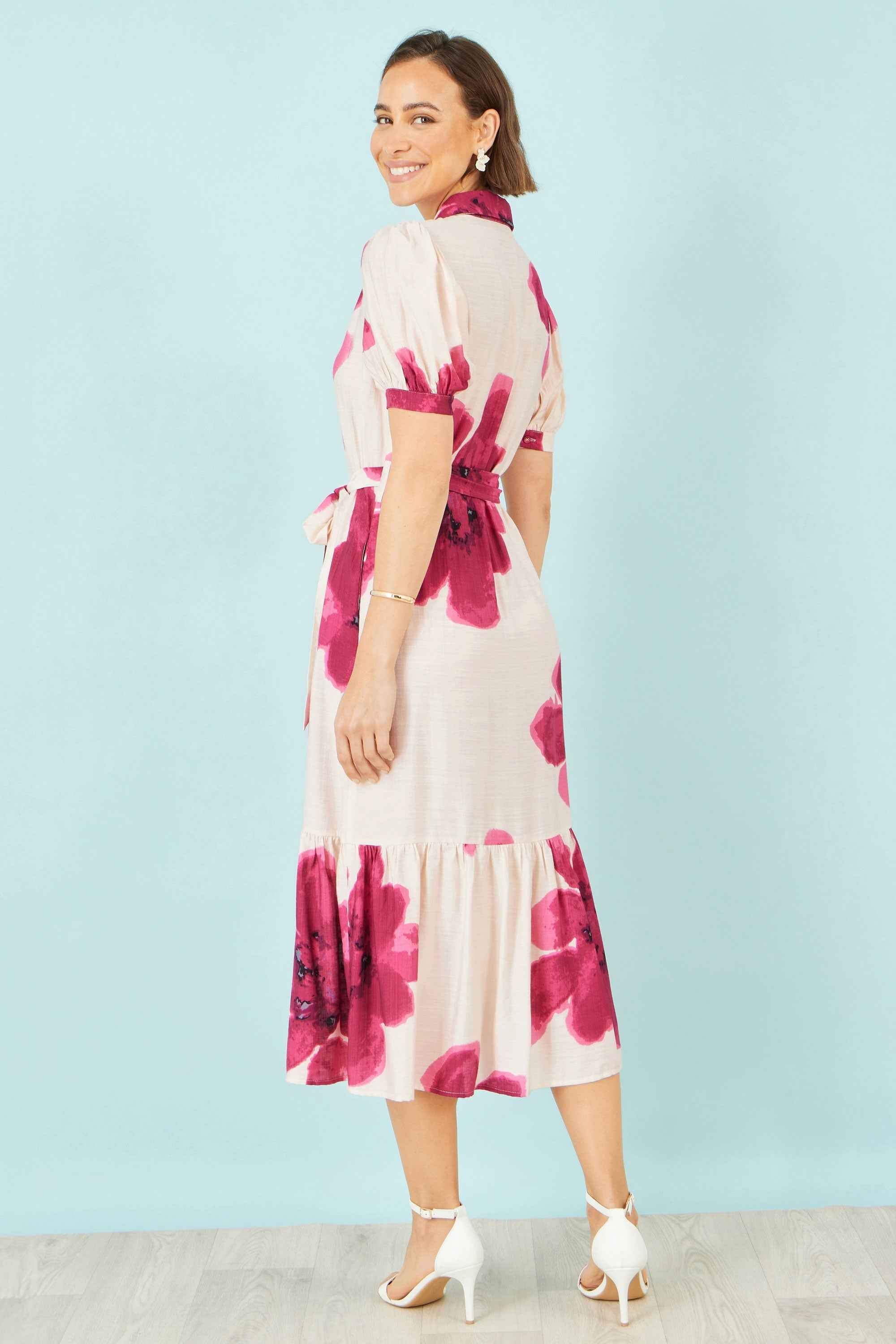 Yumi Pink Scattered Floral Shirt Dress