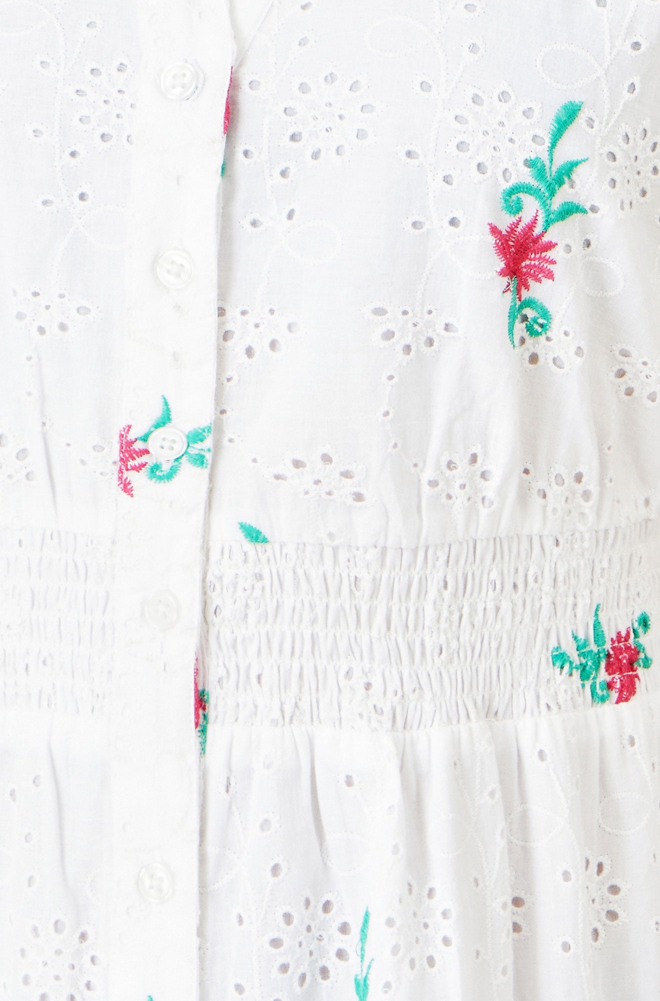 Yumi White Cotton Broderie Anglaise Embroidered Midi Dress