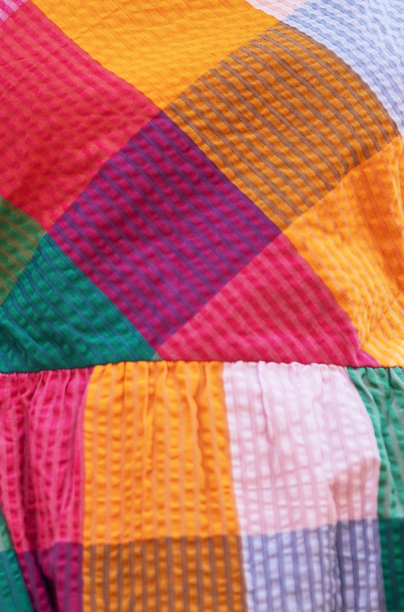 Yumi Multicolour Seersucker Cotton Midi Sun Dress
