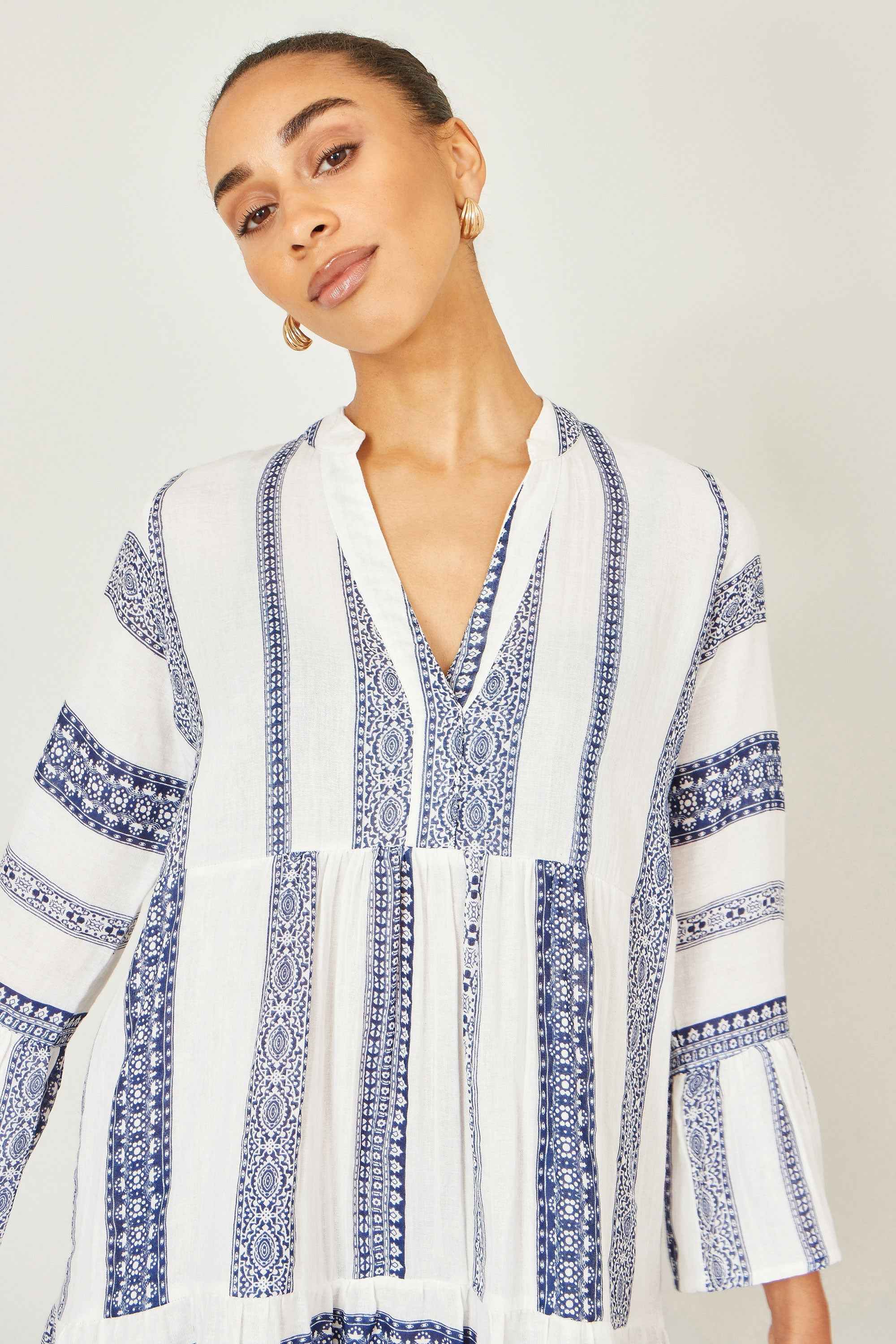 Yumi White Cotton Stripe Tunic