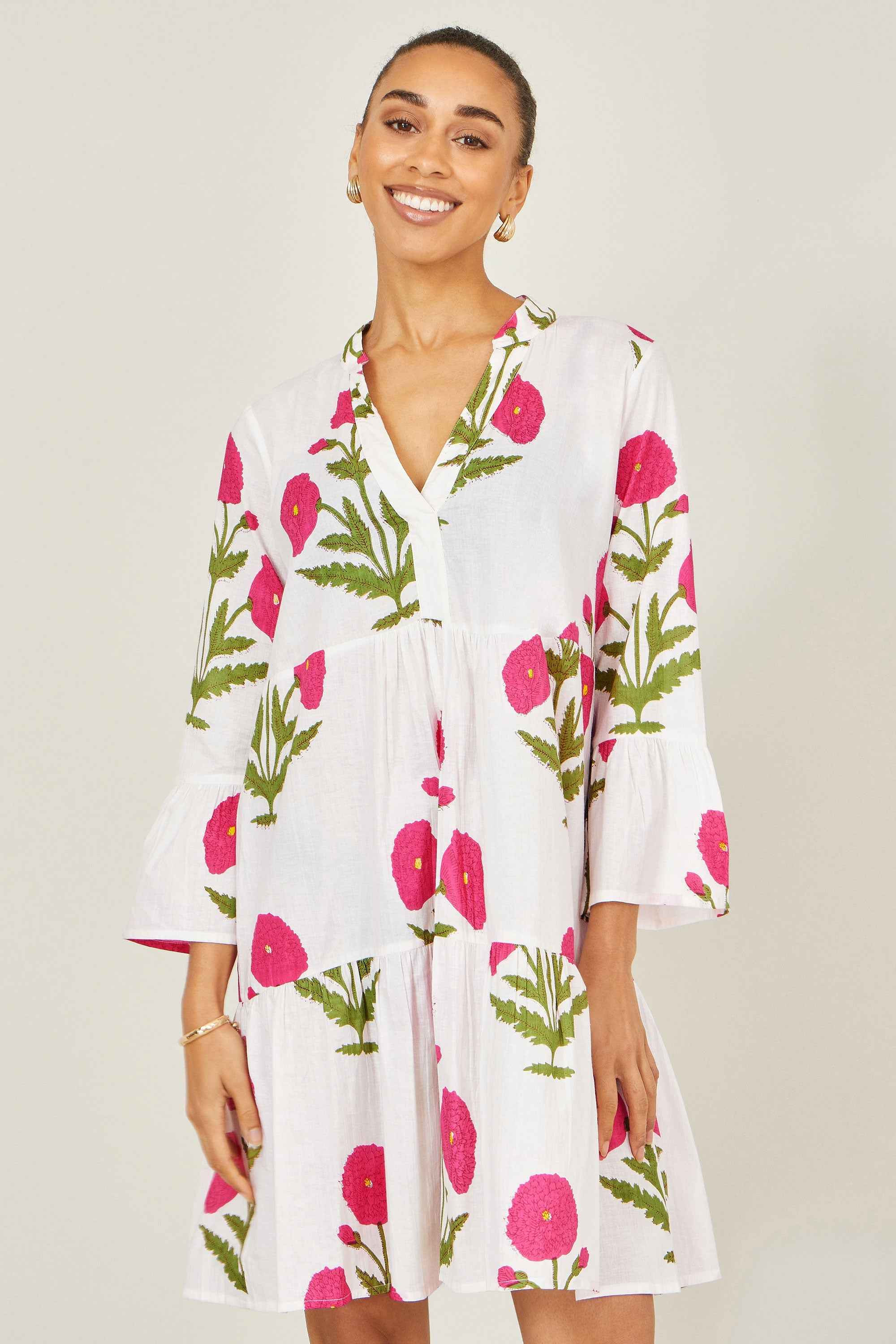 Yumi White Cotton Floral Tunic