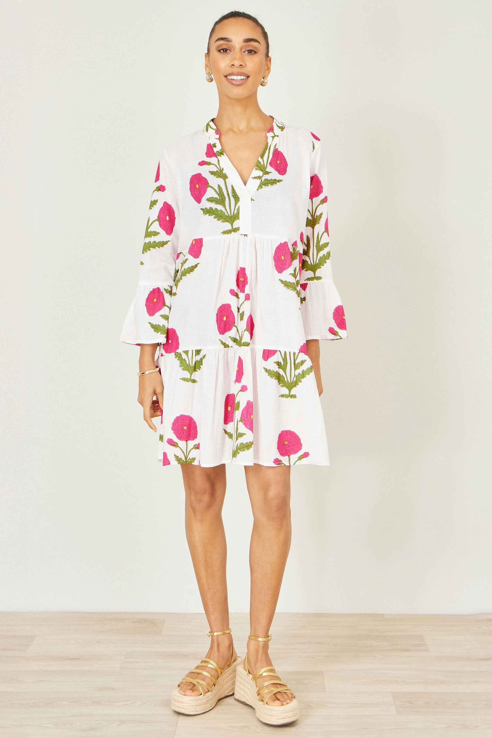 Yumi White Cotton Floral Tunic