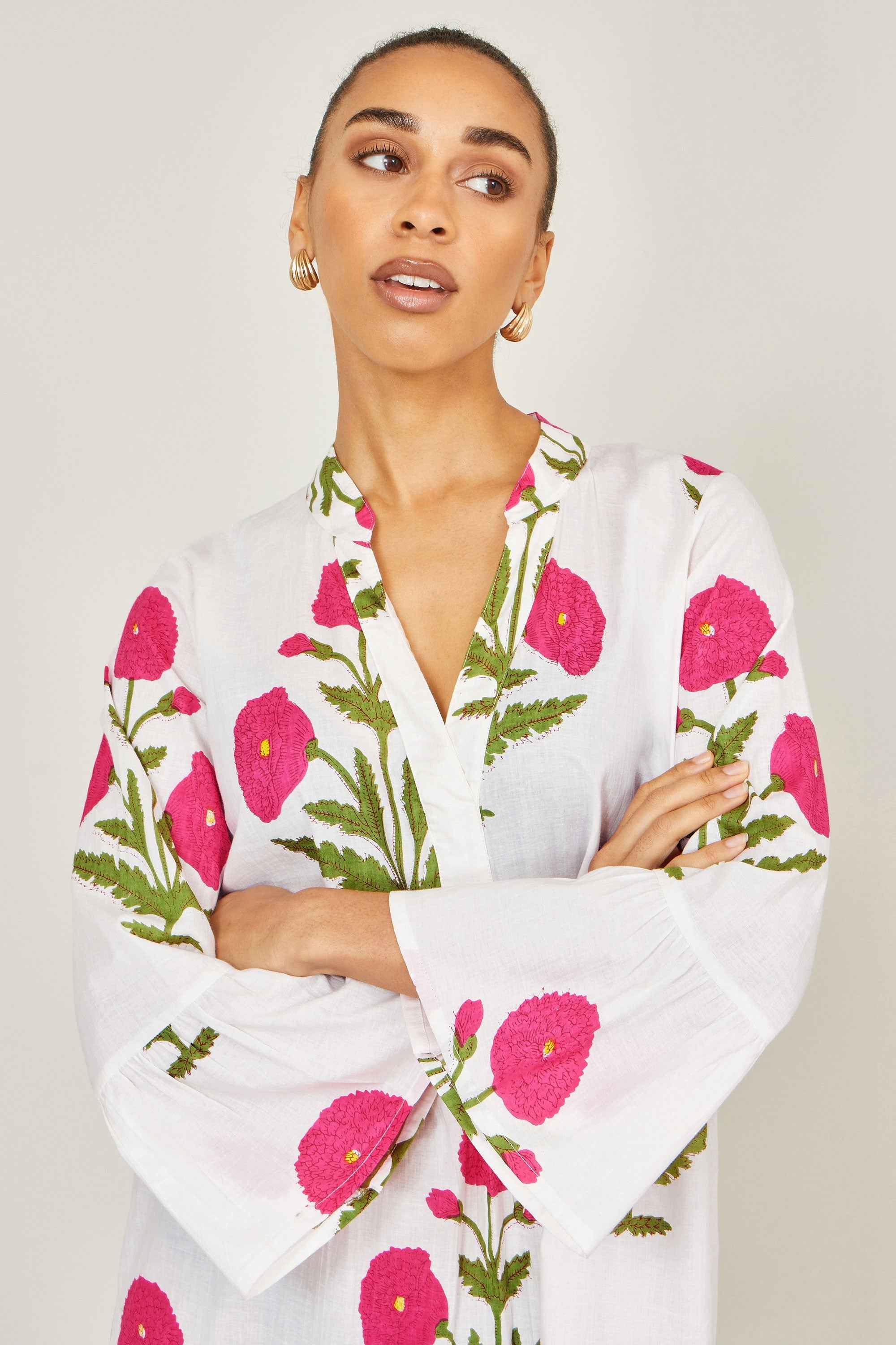 Yumi White Cotton Floral Tunic