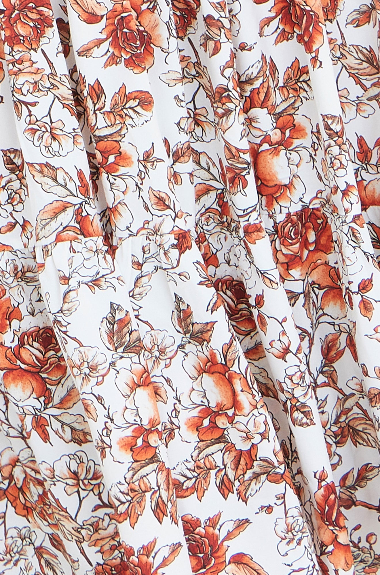 Yumi Orange Floral Ruched Waist Midi Dress