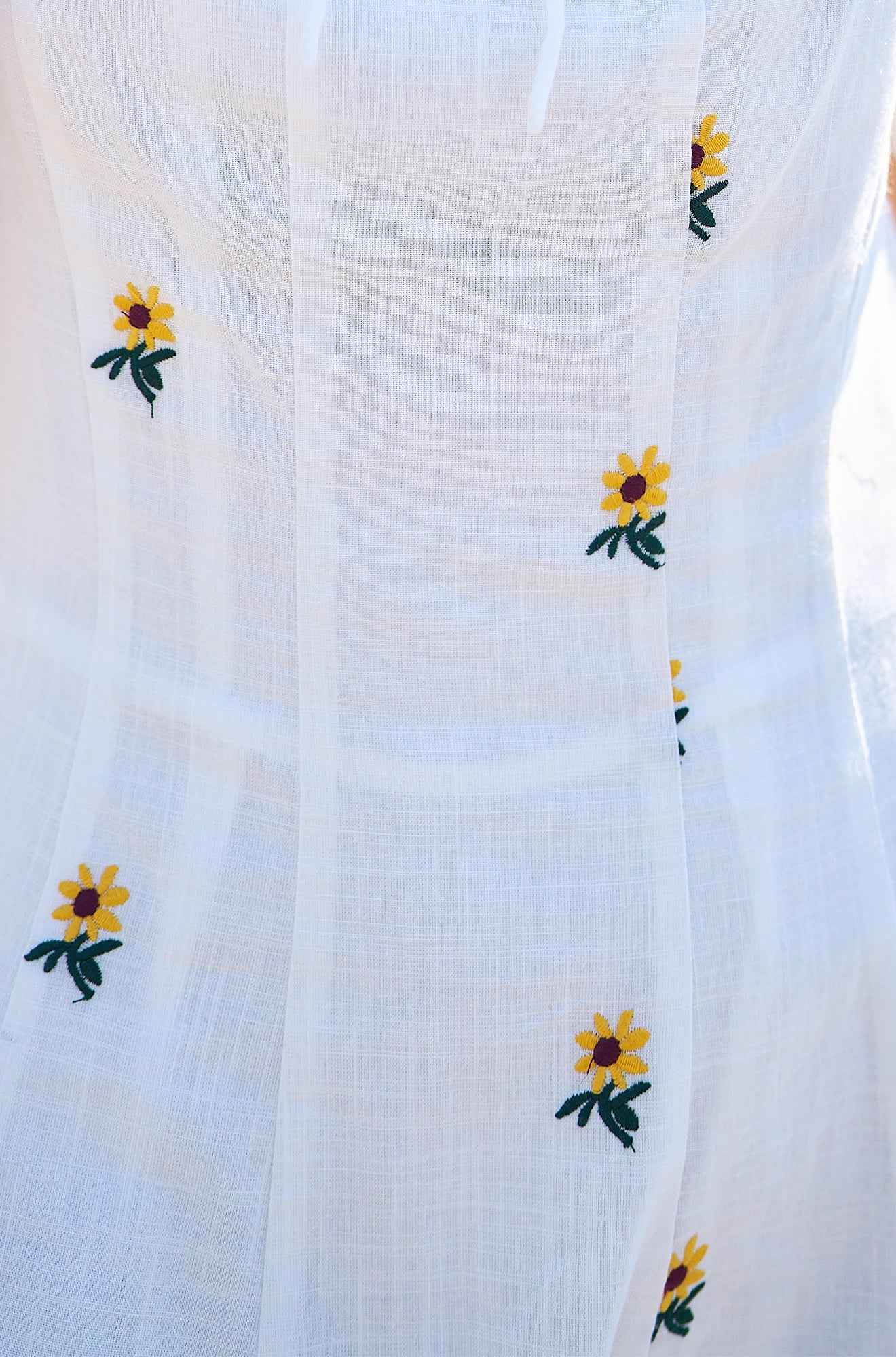 Yumi White Cotton Sunflower Embroidered Midi Dress
