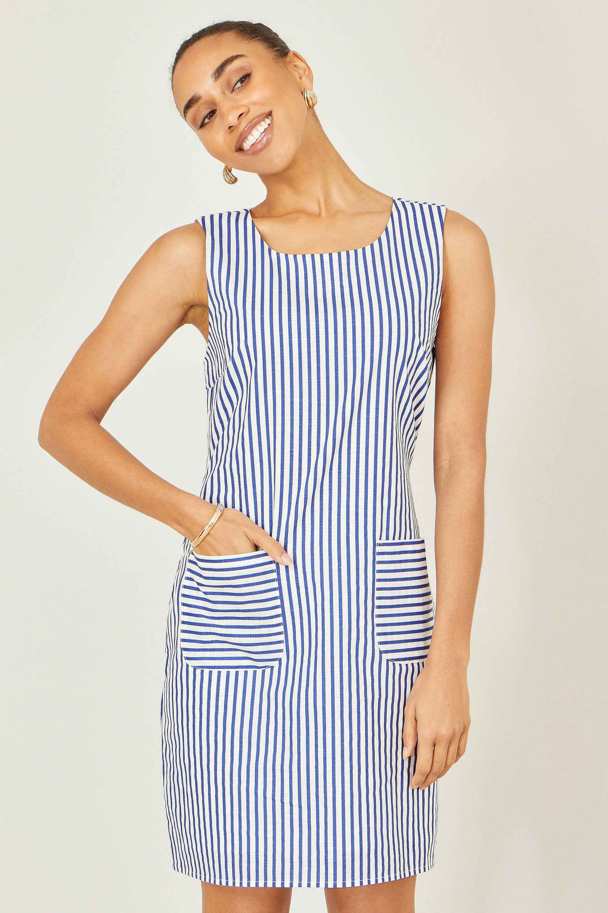 Yumi Navy Stripe Cotton Shift Dress