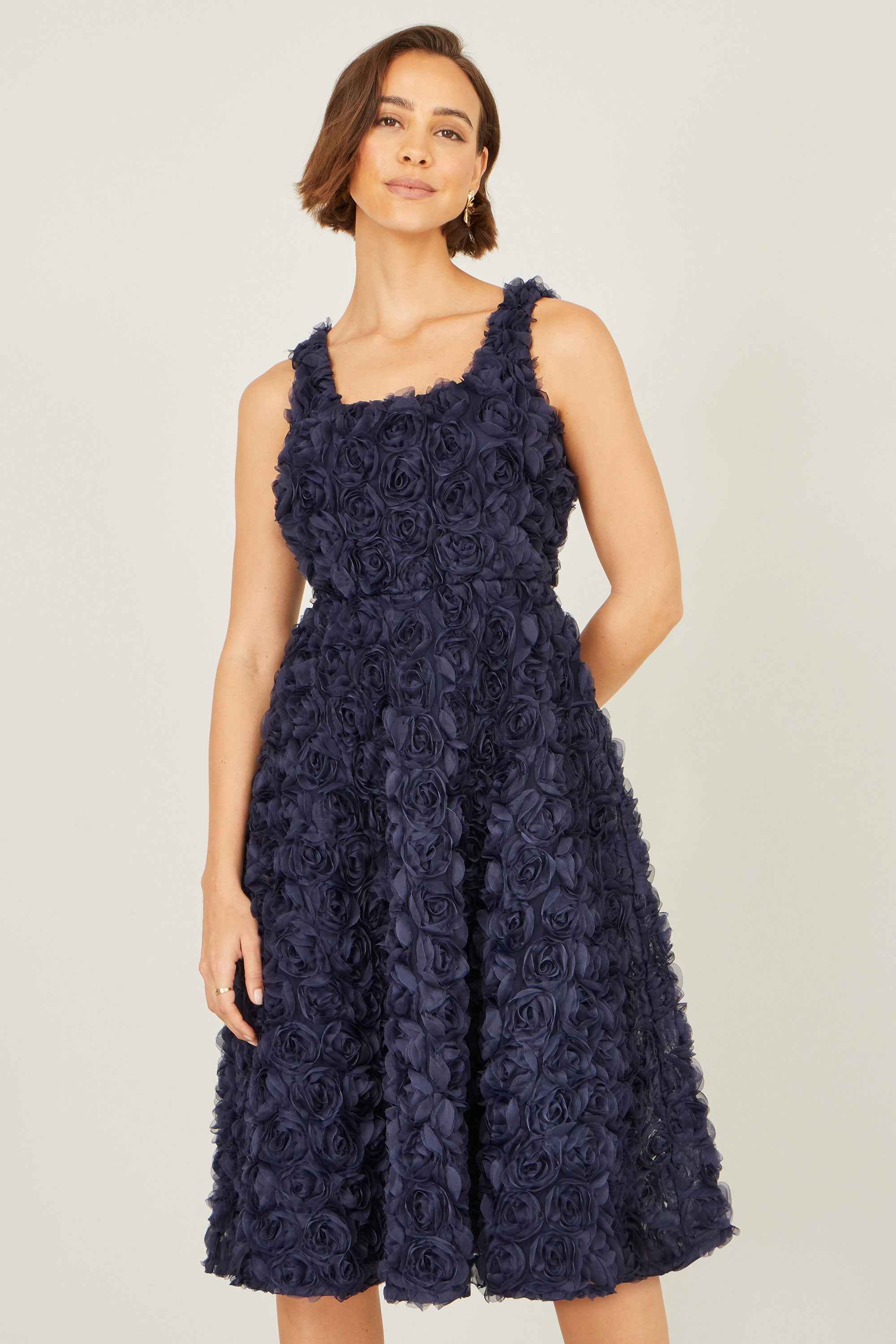 Yumi Navy Applique Floral Skater Dress