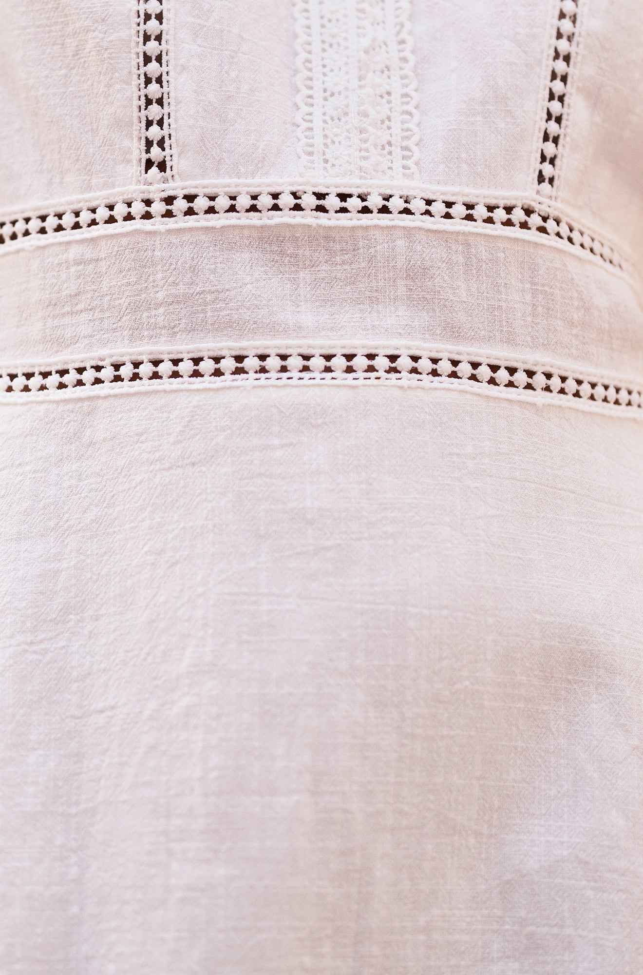 White Lace Trim V Neck Dress