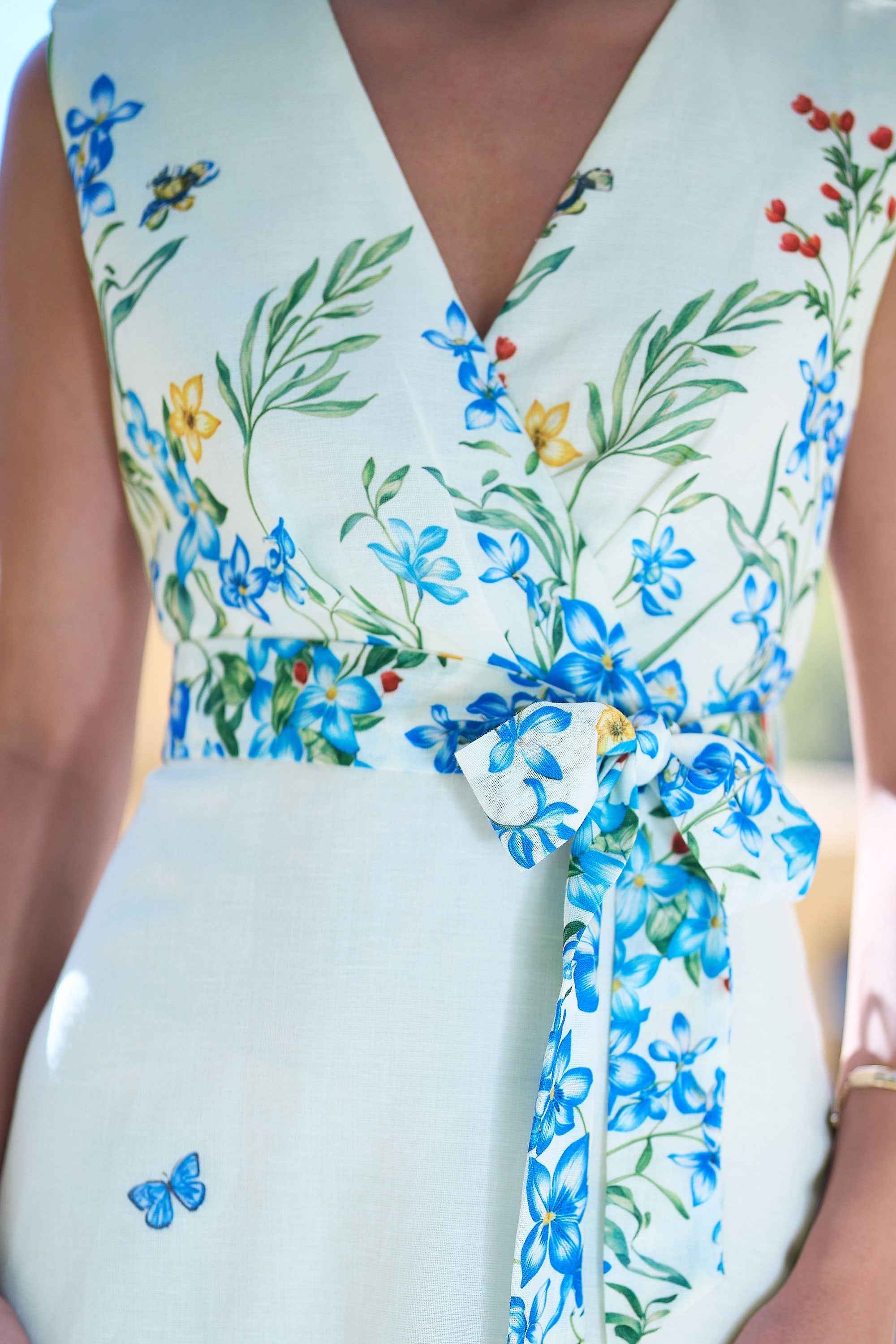 Yumi Ivory Butterfly Print Midi Wrap Dress