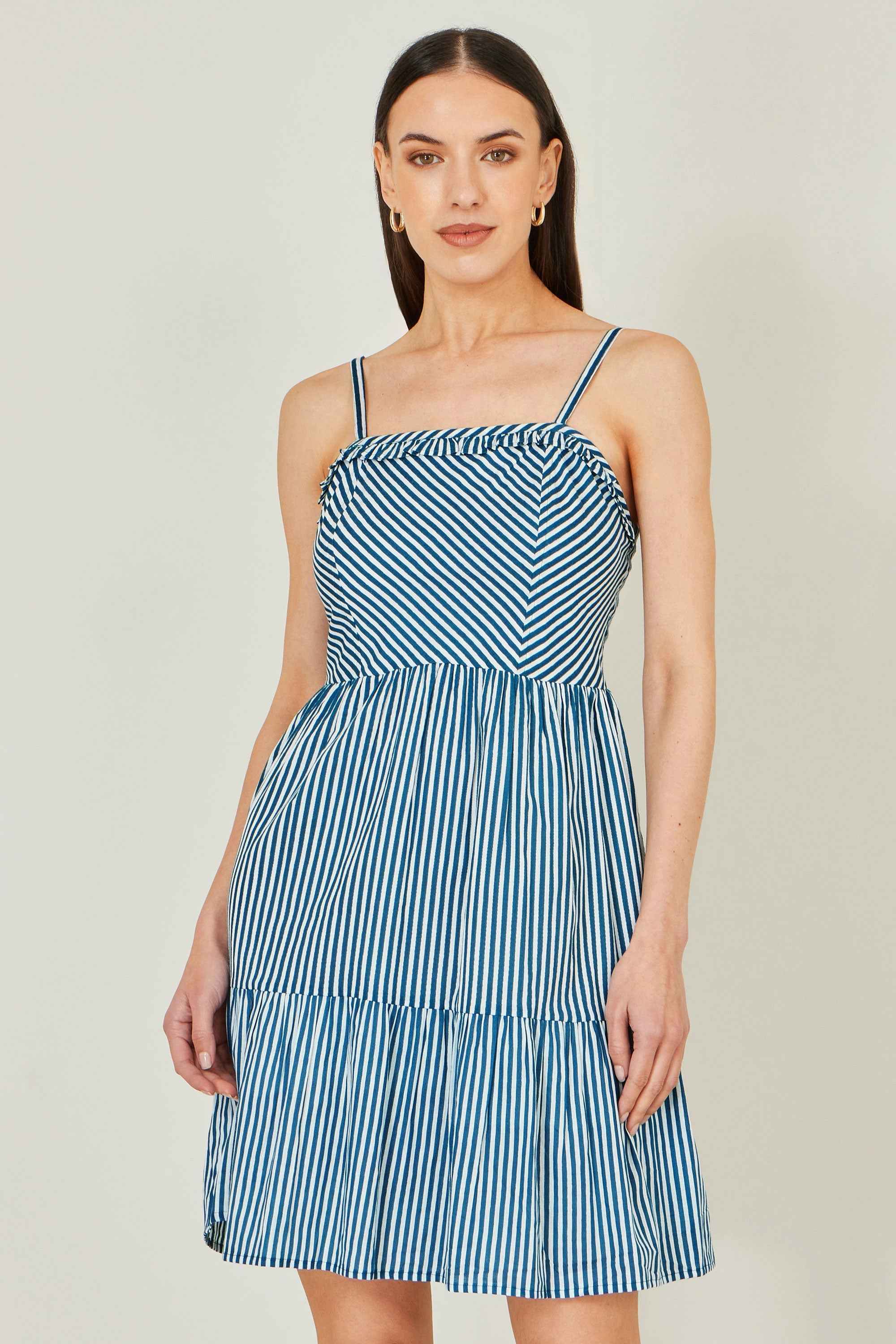Yumi Blue Stripe Cotton Mini Sun Dress