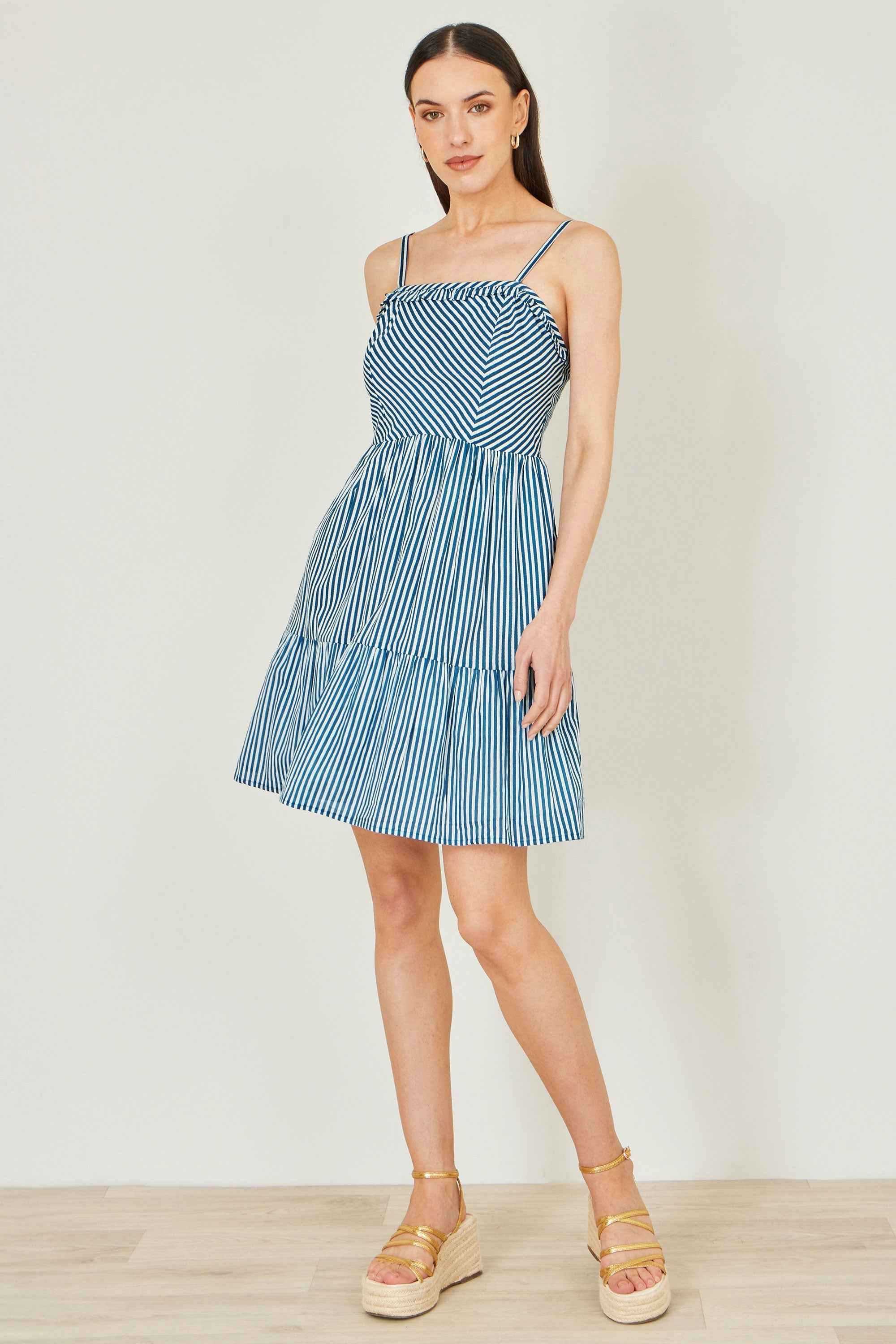Yumi Blue Stripe Cotton Mini Sun Dress