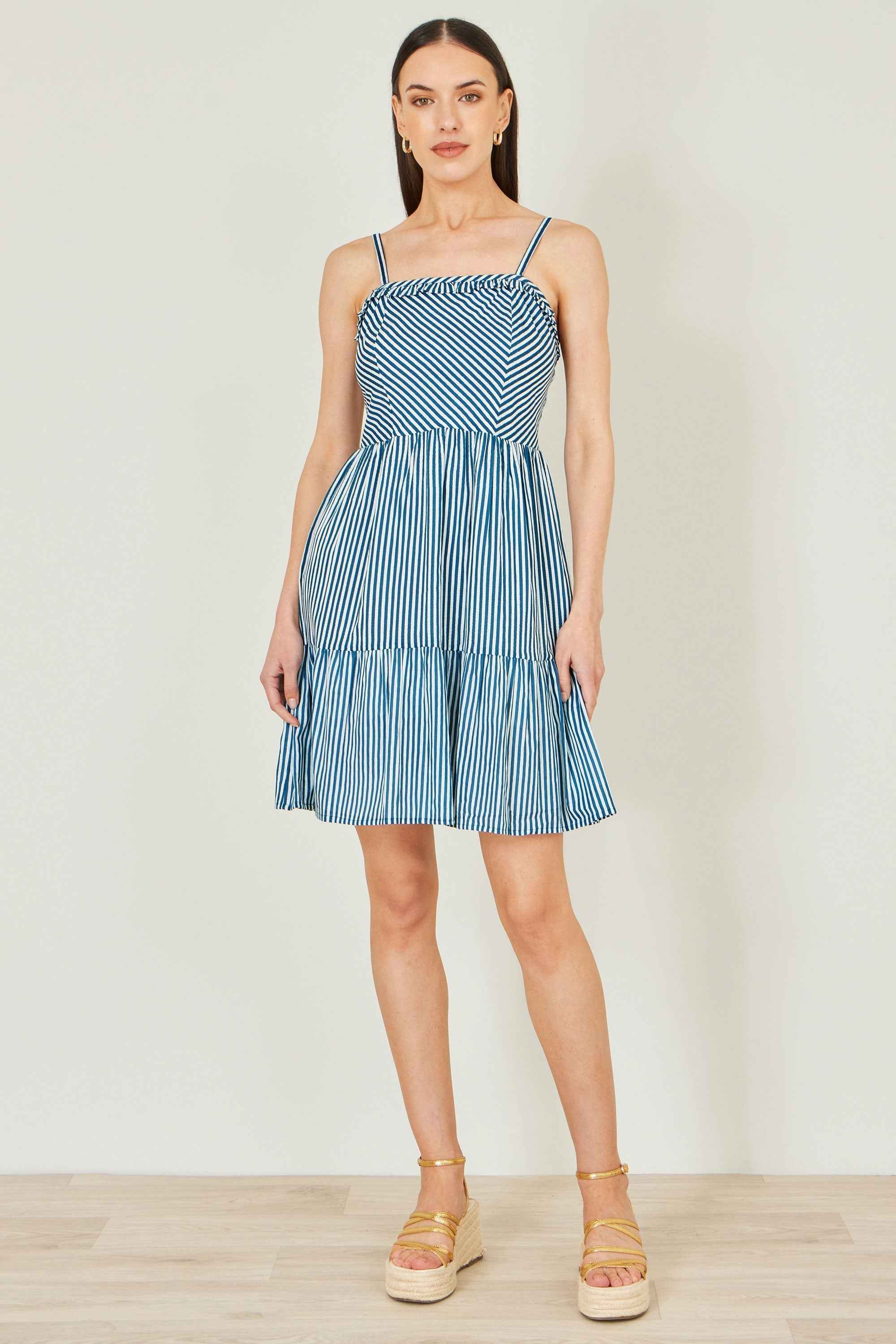 Yumi Blue Stripe Cotton Mini Sun Dress
