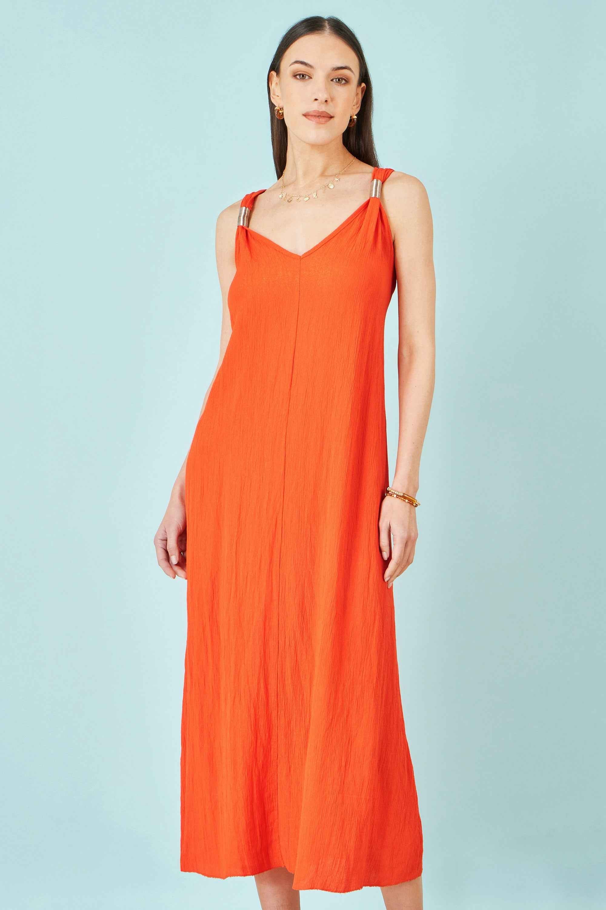 Yumi Orange Viscose Maxi Beach Dress