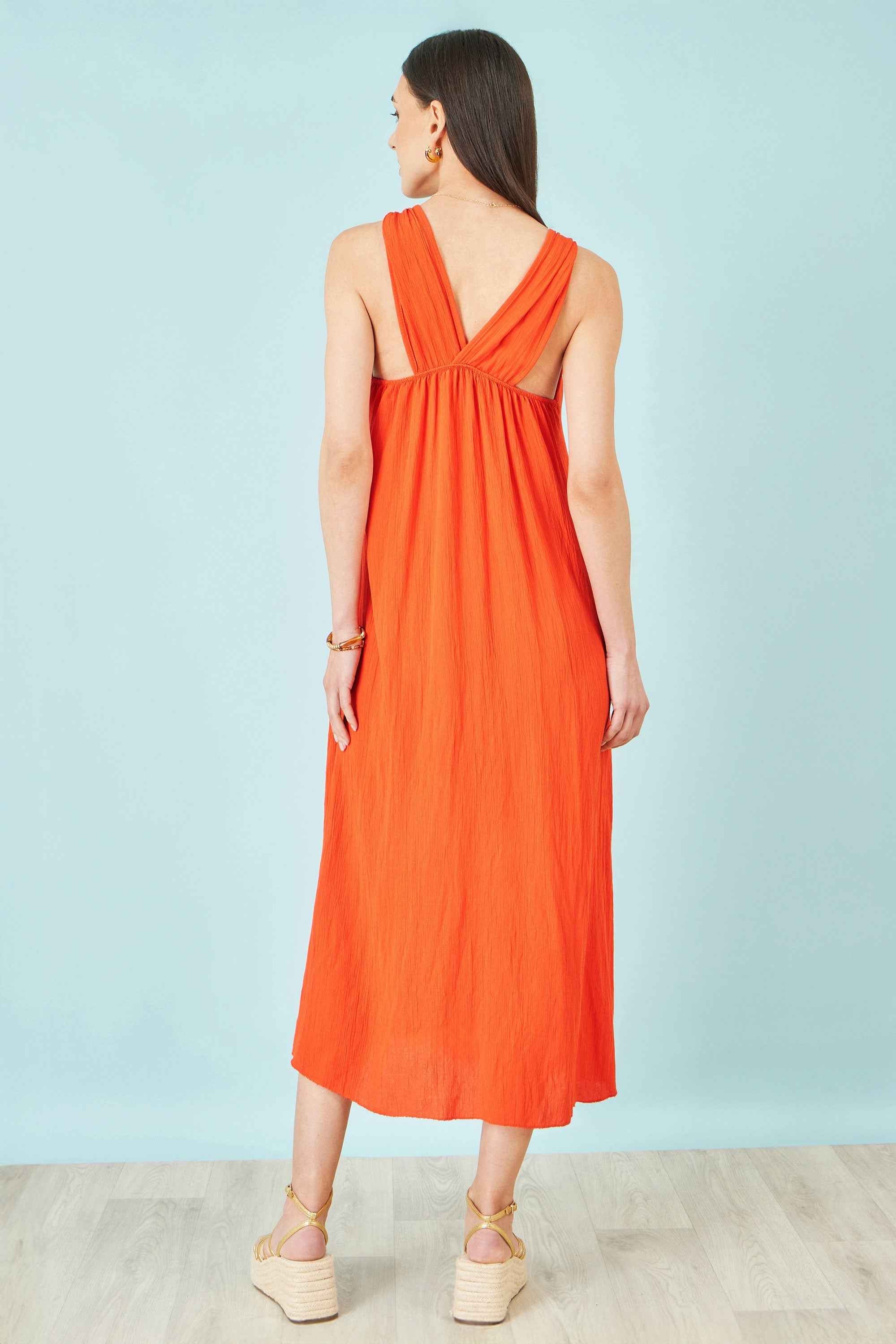 Yumi Orange Viscose Maxi Beach Dress