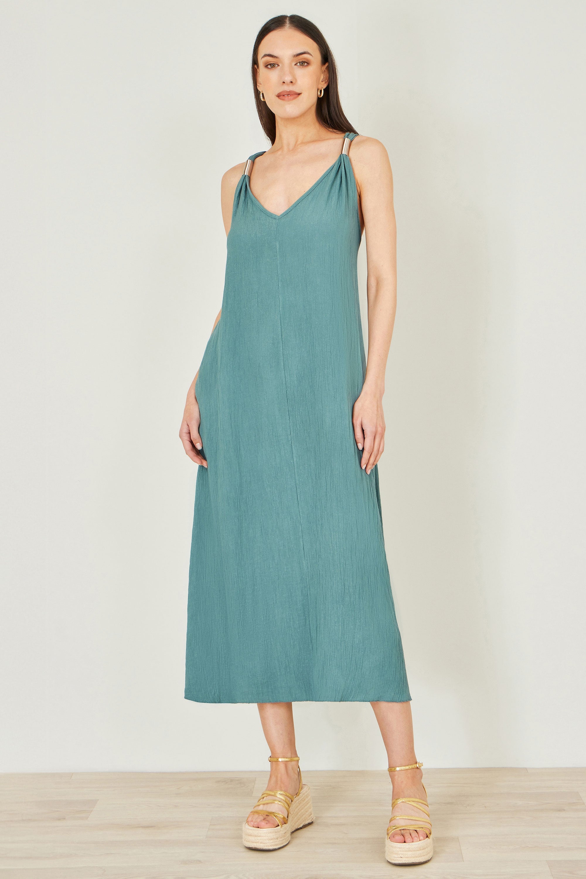 Yumi Green Viscose Maxi Beach Dress
