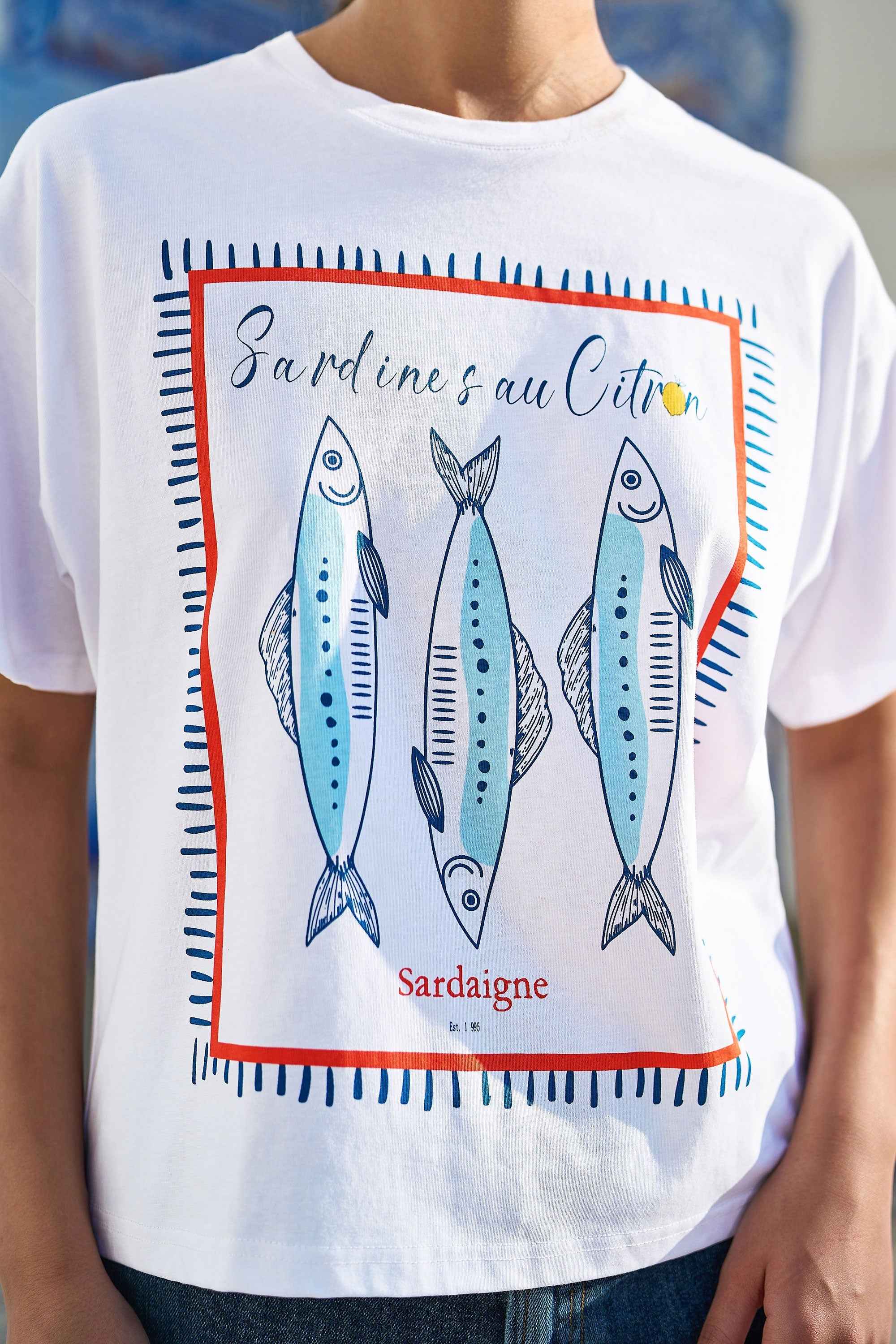 Yumi White Cotton Summer Motif T-Shirt