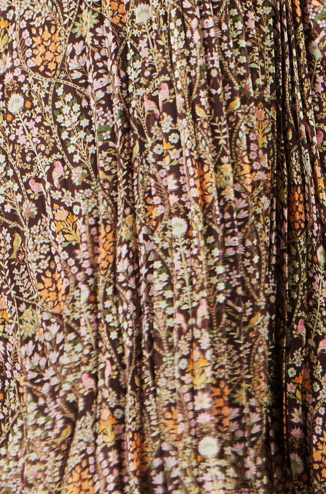 Yumi Brown Ditsy Floral Pleated Midi Dress