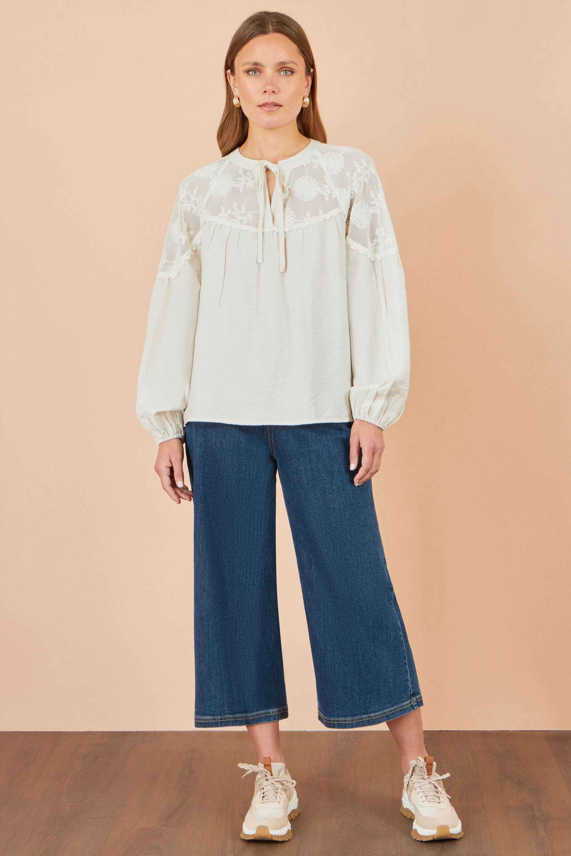 Yumi Ivory Viscose Lace Relaxed Boho Shirt