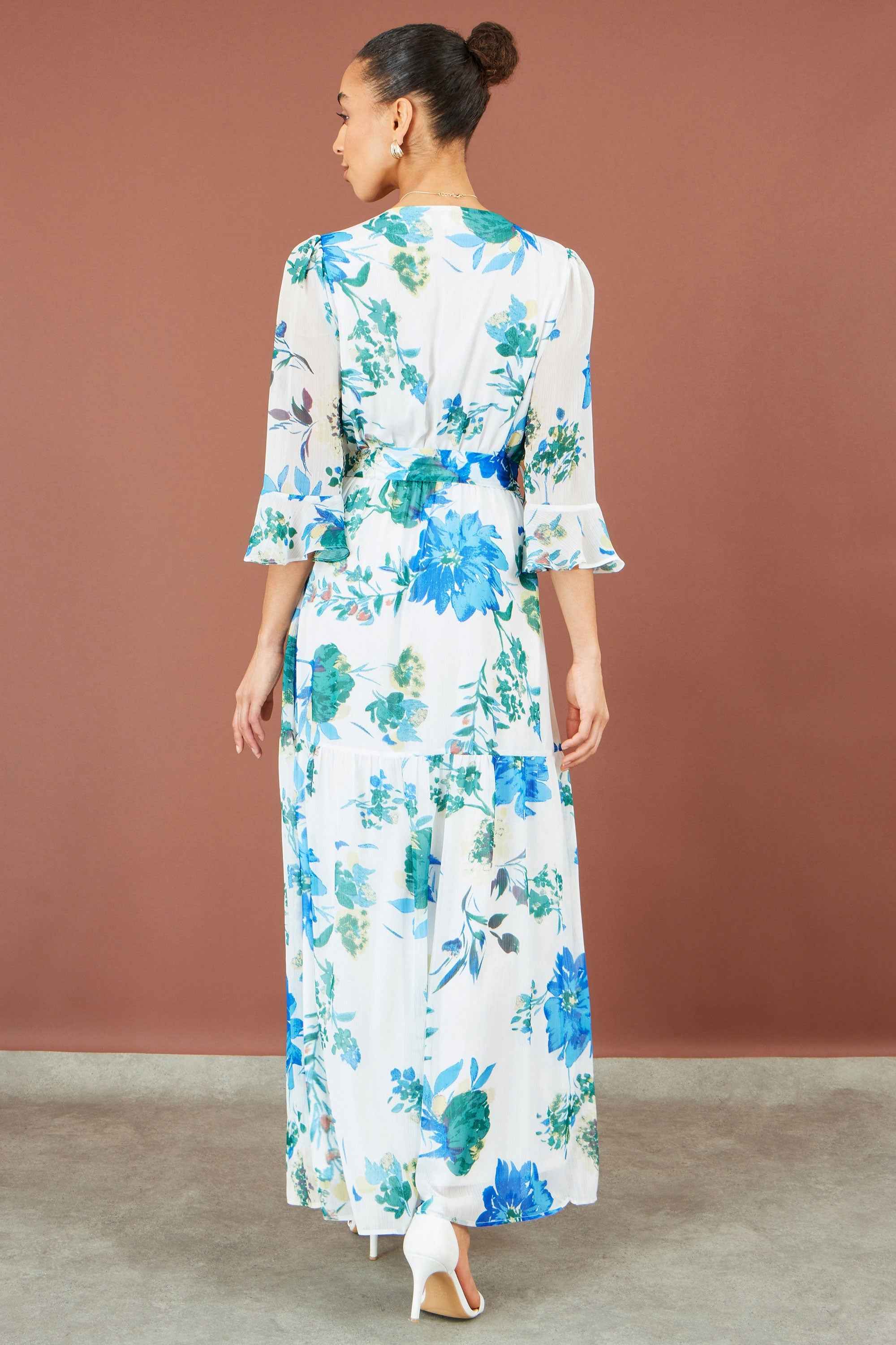 Yumi White Floral Maxi Wrap Dress