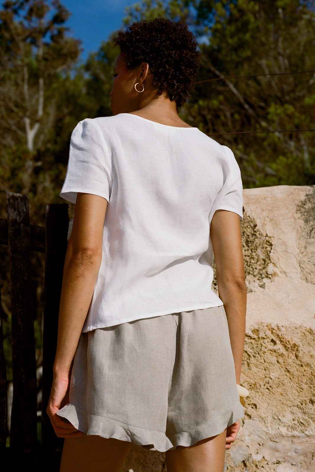 The Paula Ruffled Shorts in oatmeal