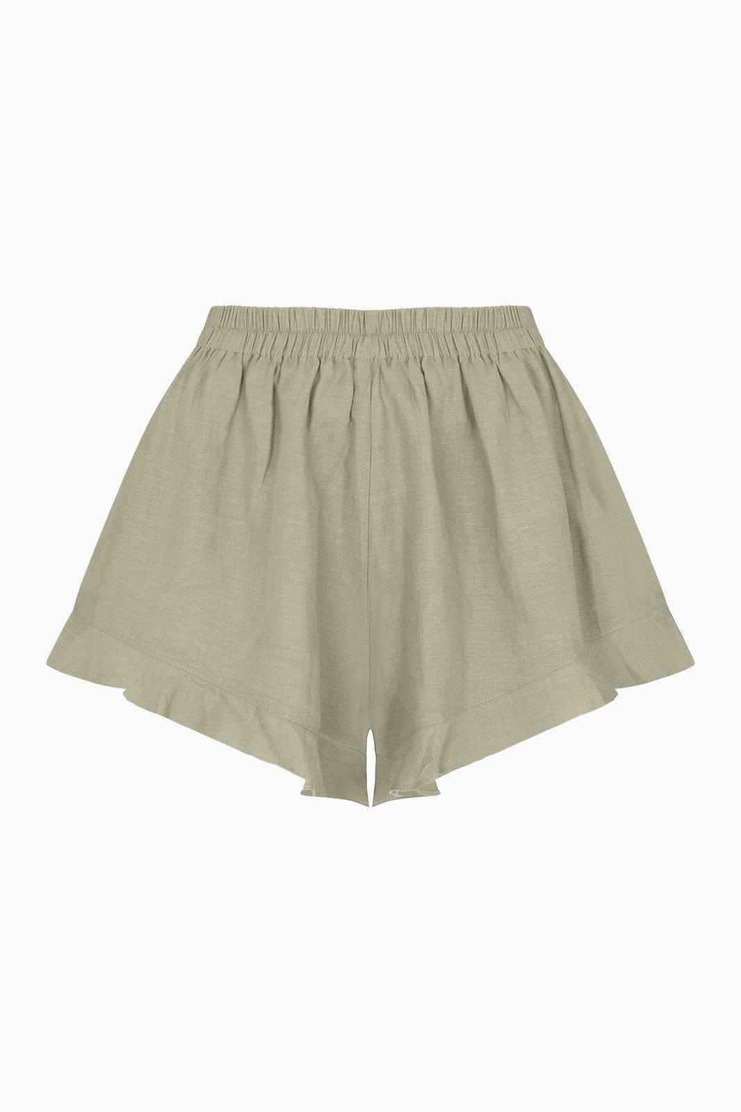 The Paula Ruffled Shorts in oatmeal