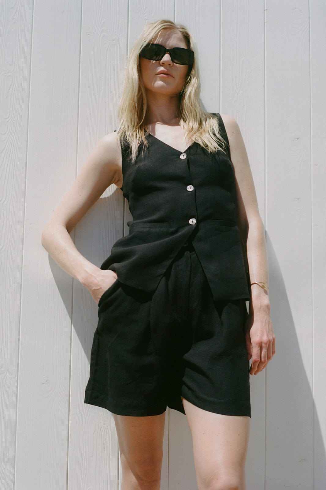 The Sienna Pleated Shorts in black