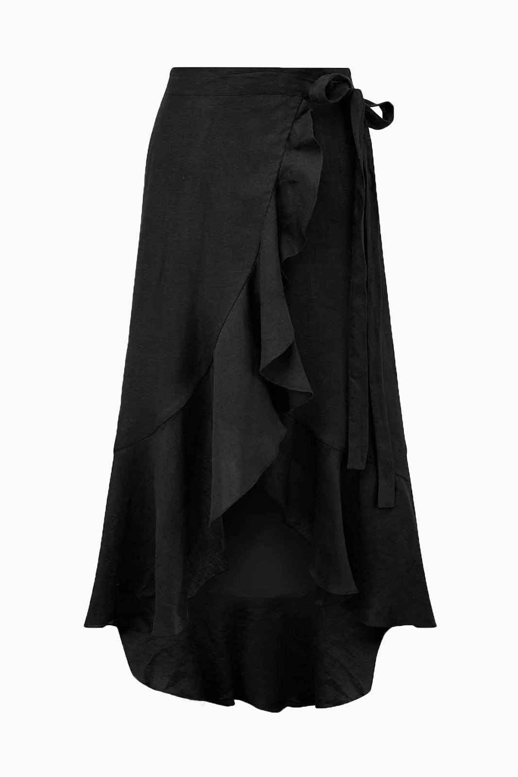 The Catalina Linen Wrap Skirt in black