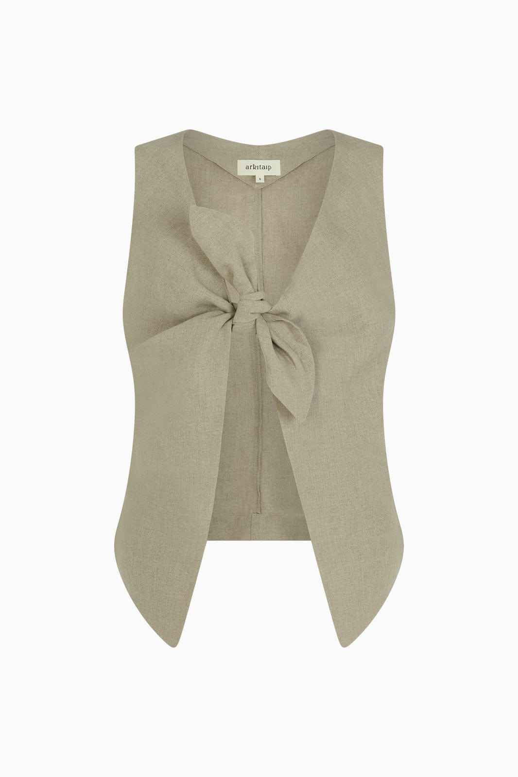 The Lucia Tie Vest in oatmeal