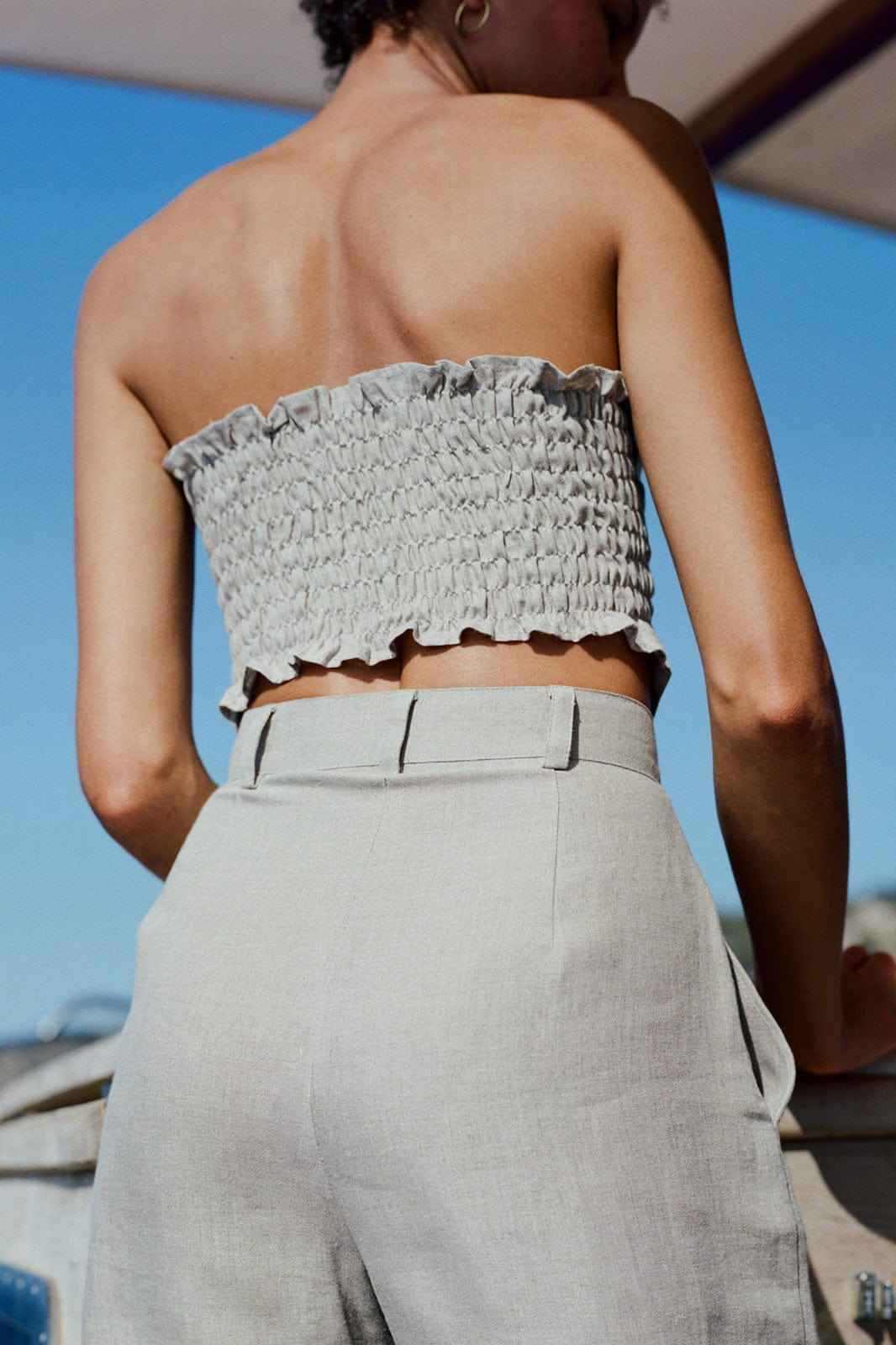 The Pippa Cropped Bandeau Bustier Top in oatmeal