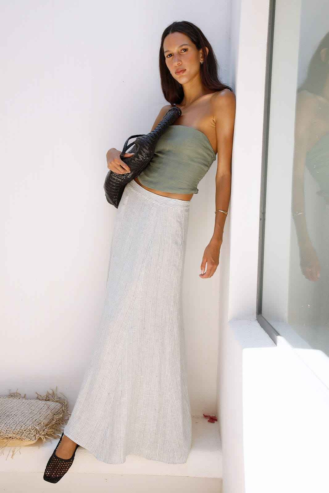 The Pippa Cropped Bandeau Bustier Top in olive green