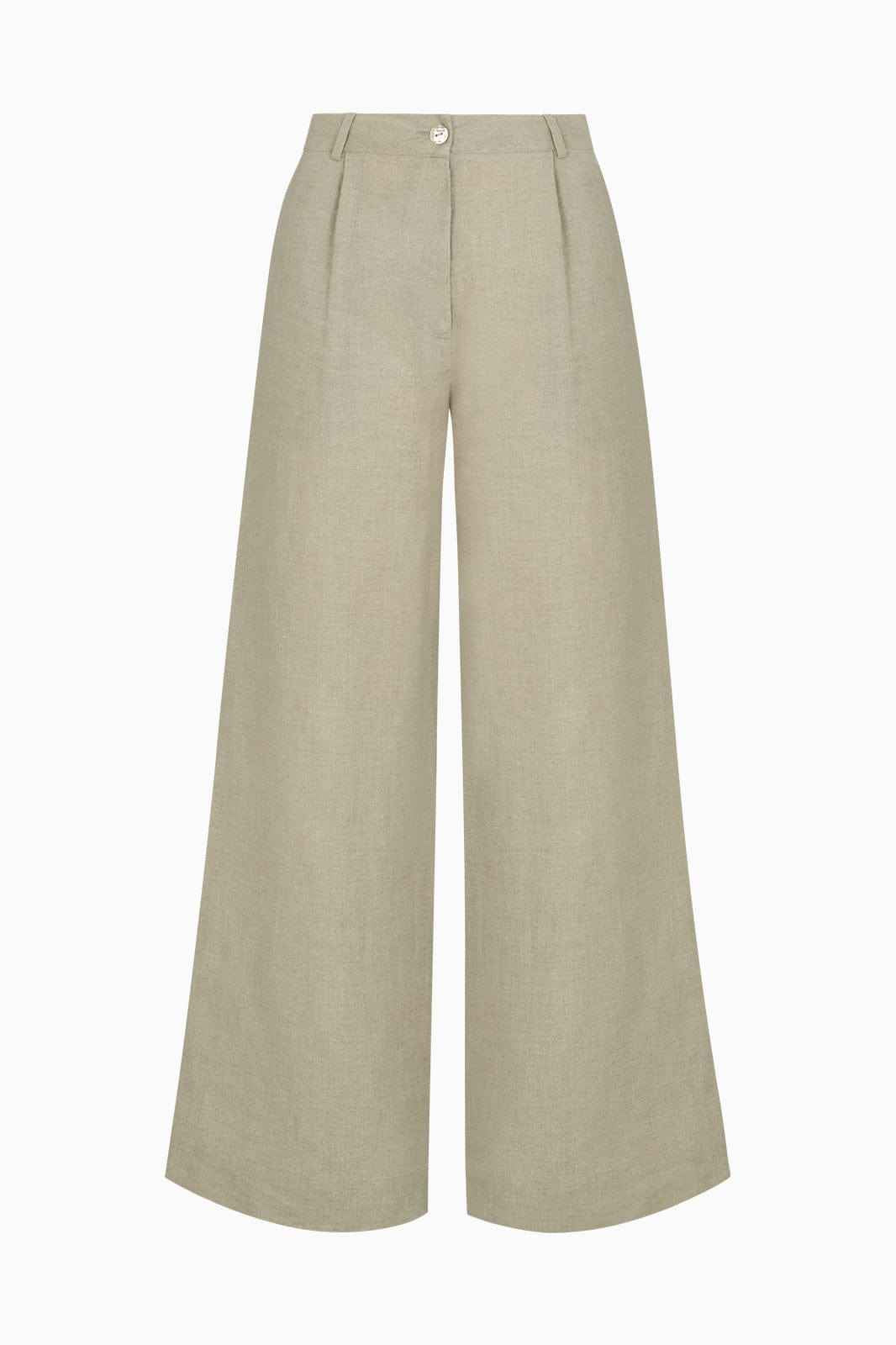 The Willow Wide-Leg Pleated Linen Trousers in oatmeal
