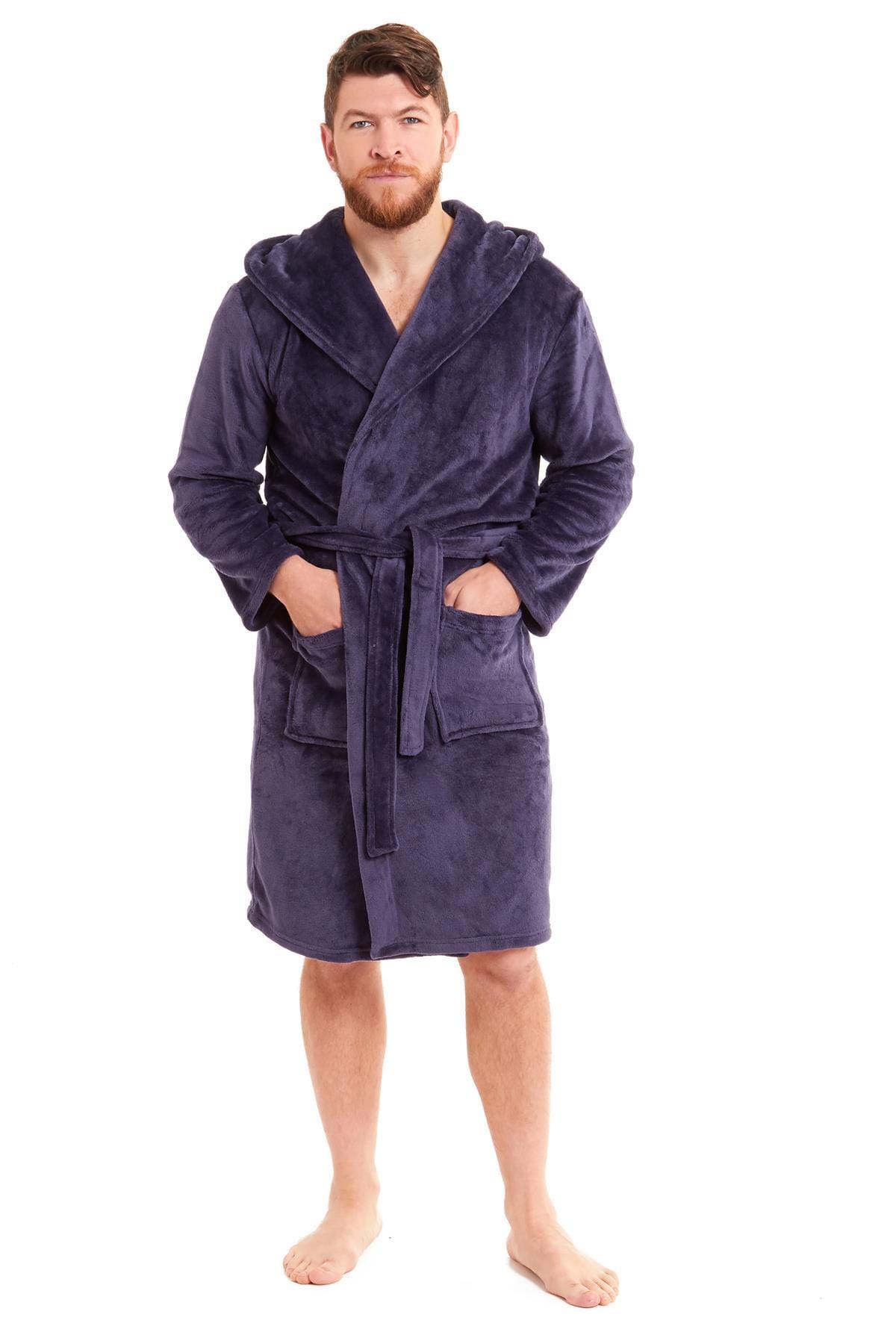 OLIVIA ROCCO Hooded Plush Flannel Bathrobe for Men Ultra-Absorbing Soft Fleece Dressing