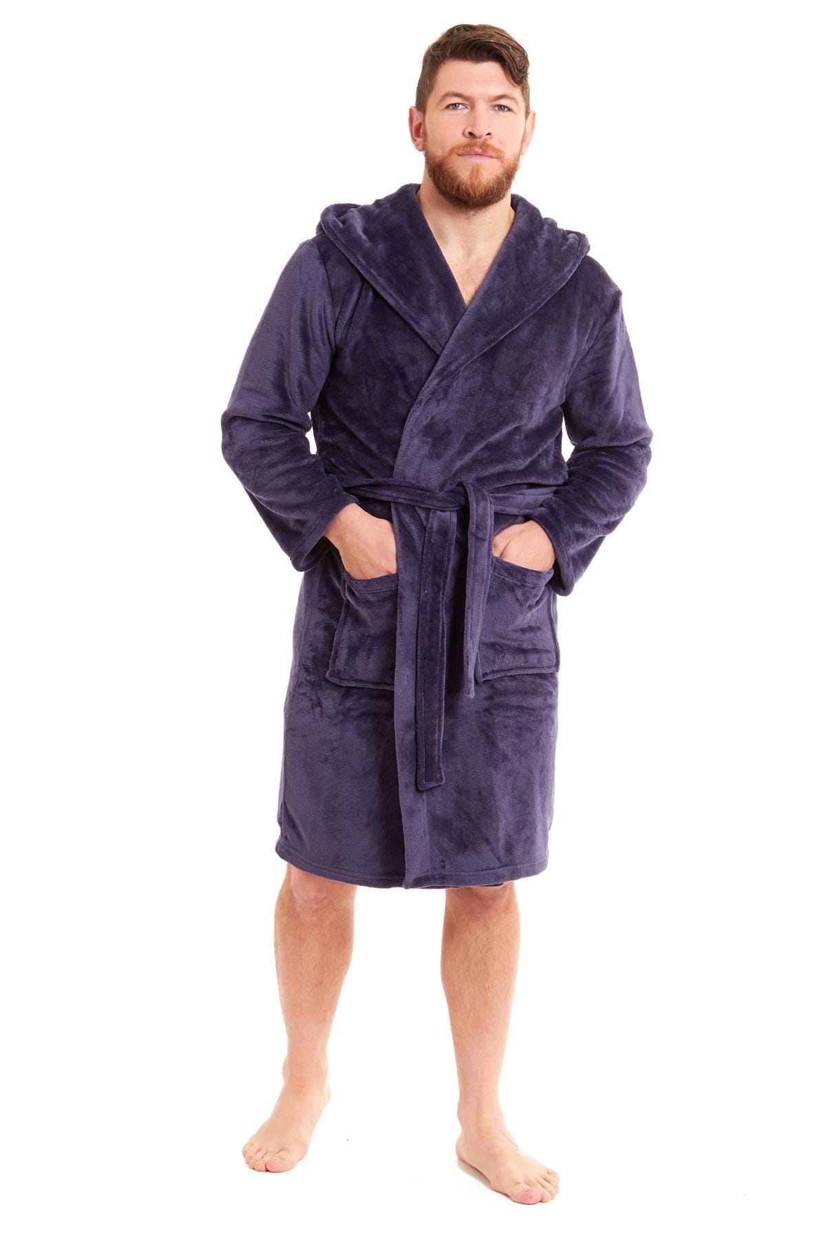 OLIVIA ROCCO Hooded Plush Flannel Bathrobe for Men Ultra-Absorbing Soft Fleece Dressing