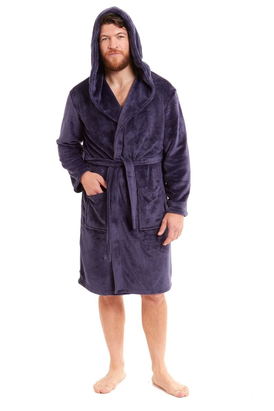 OLIVIA ROCCO Hooded Plush Flannel Bathrobe for Men Ultra-Absorbing Soft Fleece Dressing