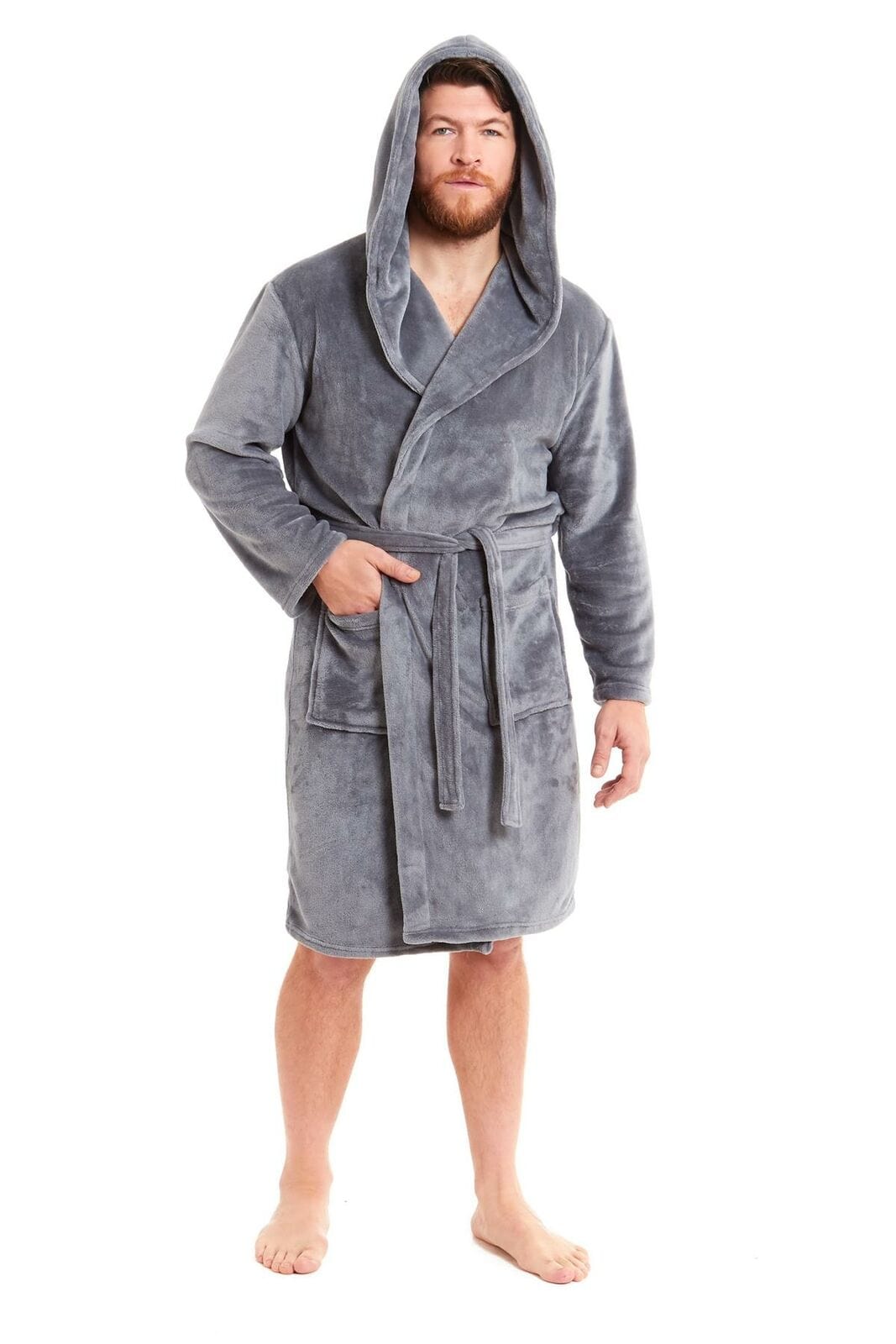 OLIVIA ROCCO Hooded Plush Flannel Bathrobe for Men Ultra-Absorbing Soft Fleece Dressing