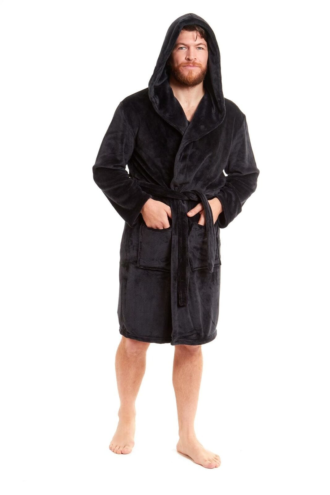 OLIVIA ROCCO Hooded Plush Flannel Bathrobe for Men Ultra-Absorbing Soft Fleece Dressing