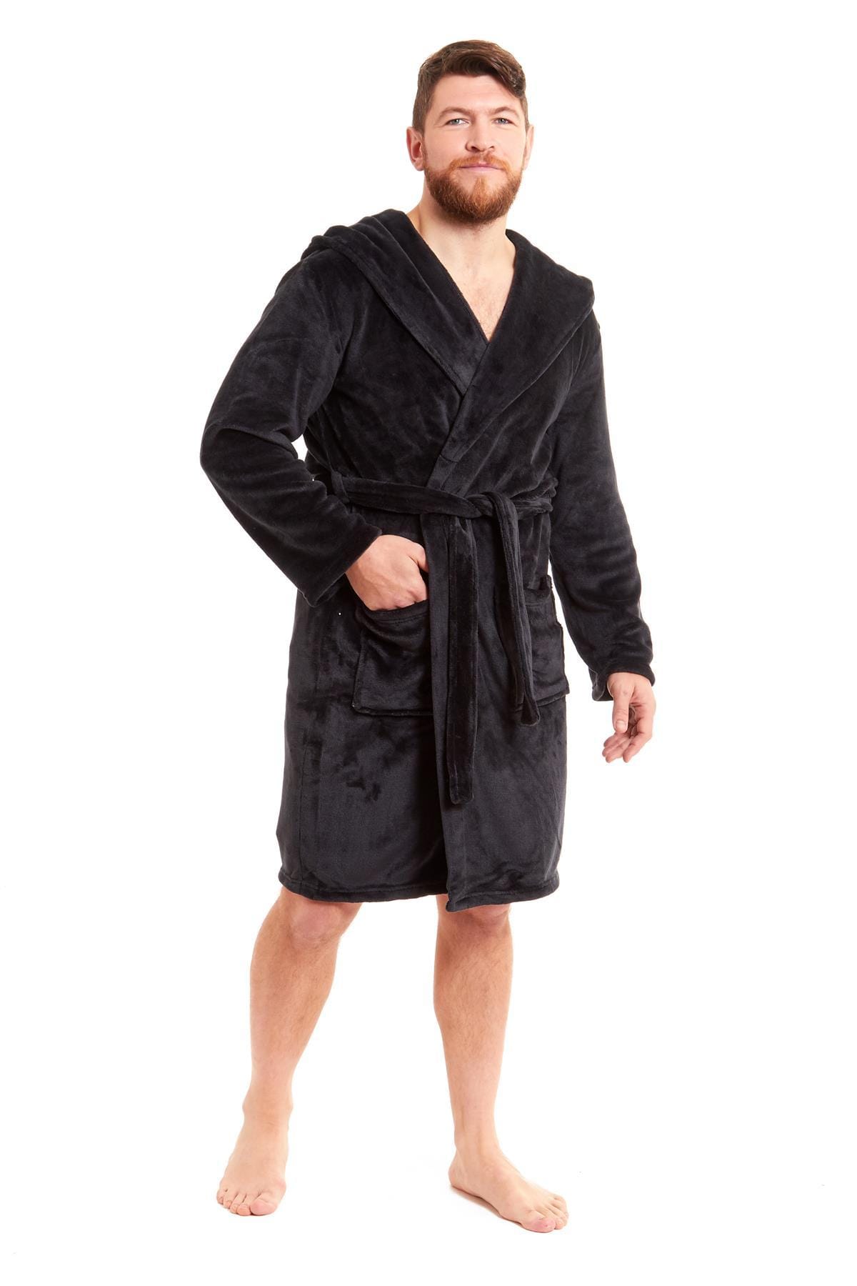 OLIVIA ROCCO Hooded Plush Flannel Bathrobe for Men Ultra-Absorbing Soft Fleece Dressing