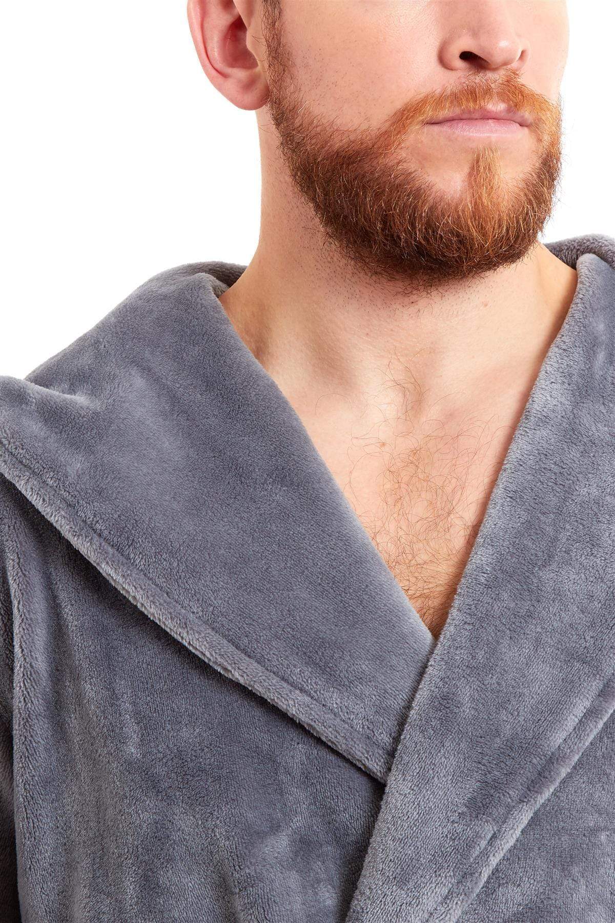 OLIVIA ROCCO Hooded Plush Flannel Bathrobe for Men Ultra-Absorbing Soft Fleece Dressing