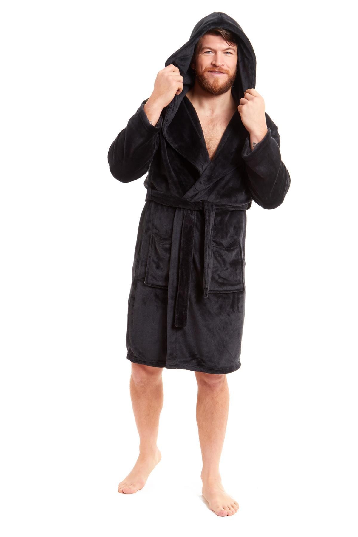OLIVIA ROCCO Hooded Plush Flannel Bathrobe for Men Ultra-Absorbing Soft Fleece Dressing