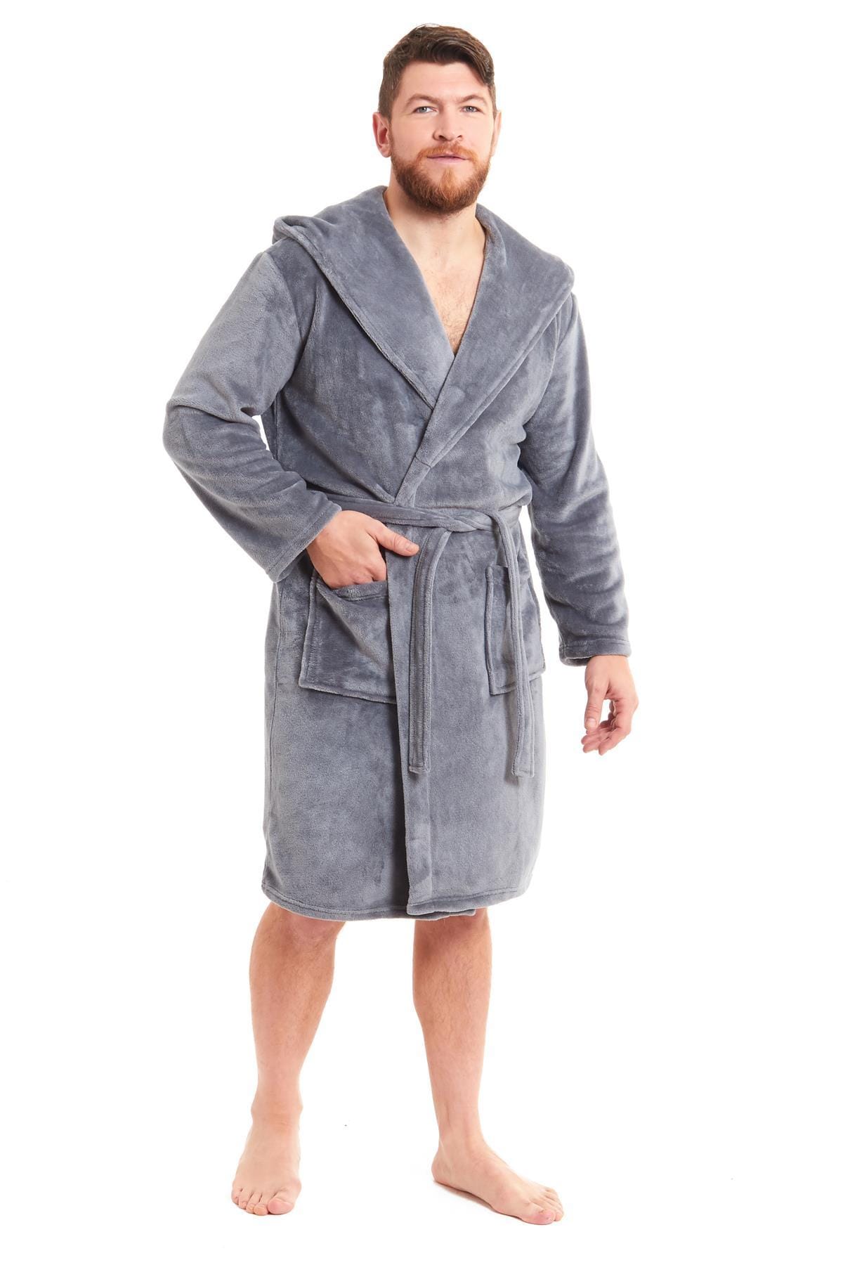 OLIVIA ROCCO Hooded Plush Flannel Bathrobe for Men Ultra-Absorbing Soft Fleece Dressing