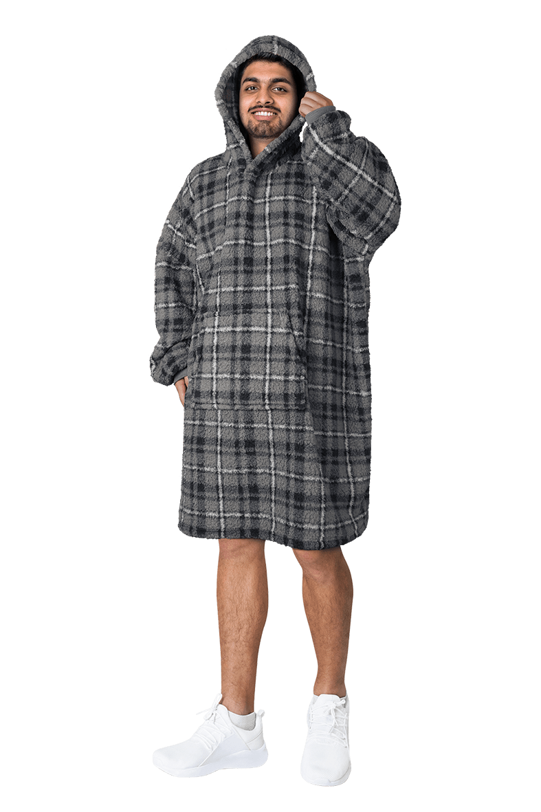OLIVIA ROCCO Mens Hooded Oversized Blanket Giant Hoodie With Sherpa Lining Grey Stars