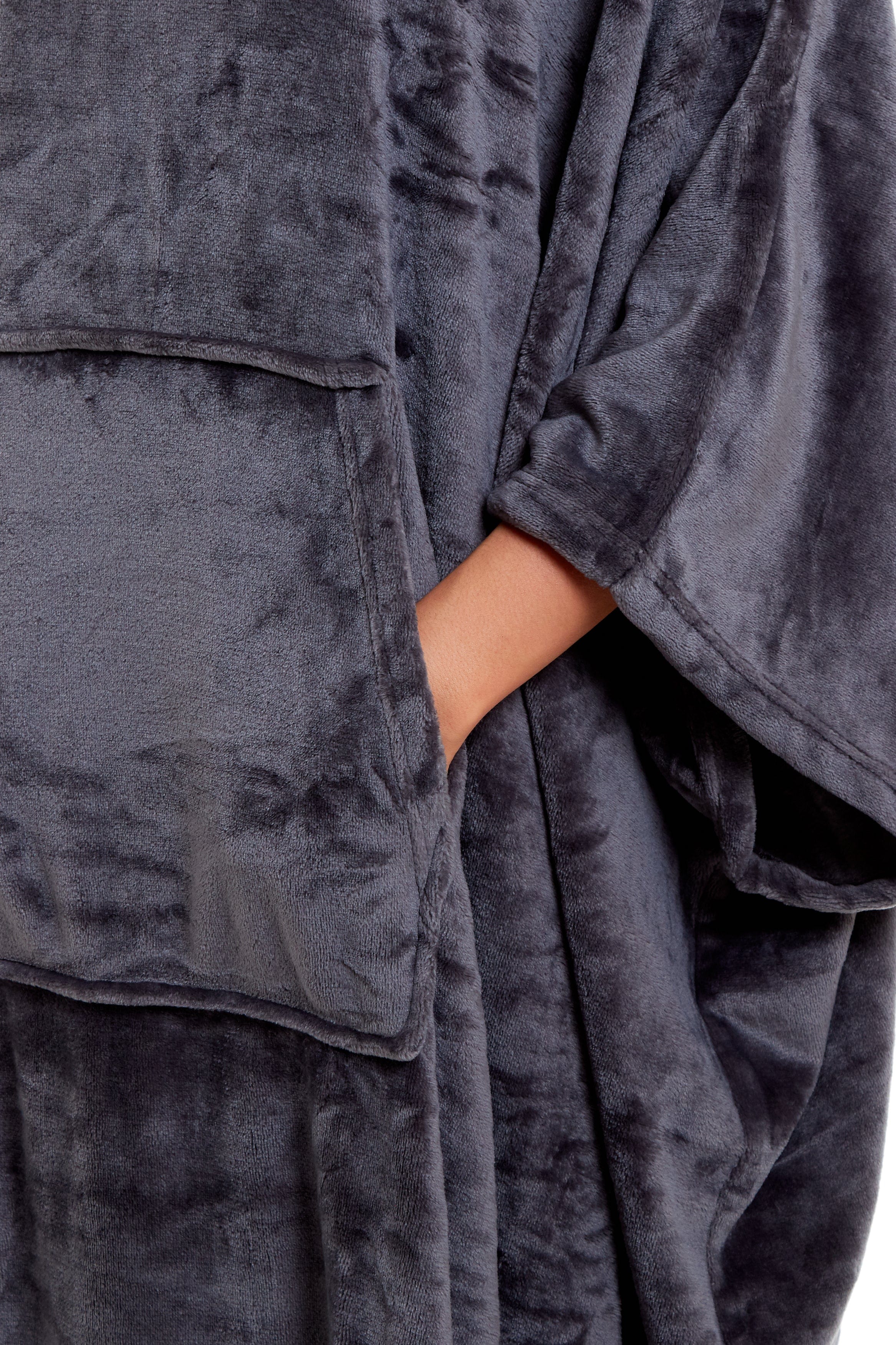 OLIVIA ROCCO Women's Oversized Hooded Poncho Blanket Plush Fleece Navy Charcoal Cosy Sofa and Bedroom Layering