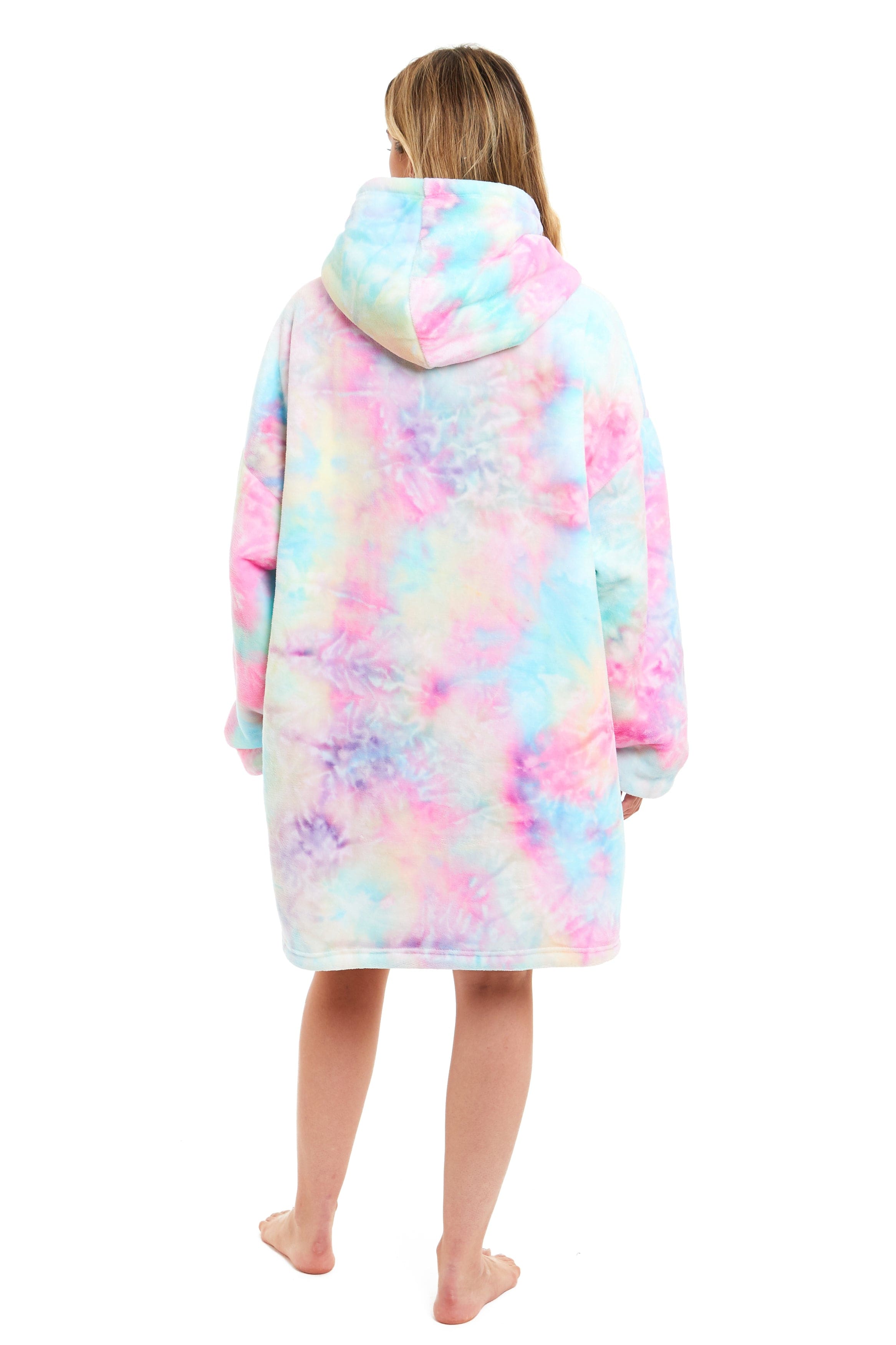 OLIVIA ROCCO Oversized Hooded Tie Dye Rainbow Plush Fleece Blanket With Reversible Sherpa