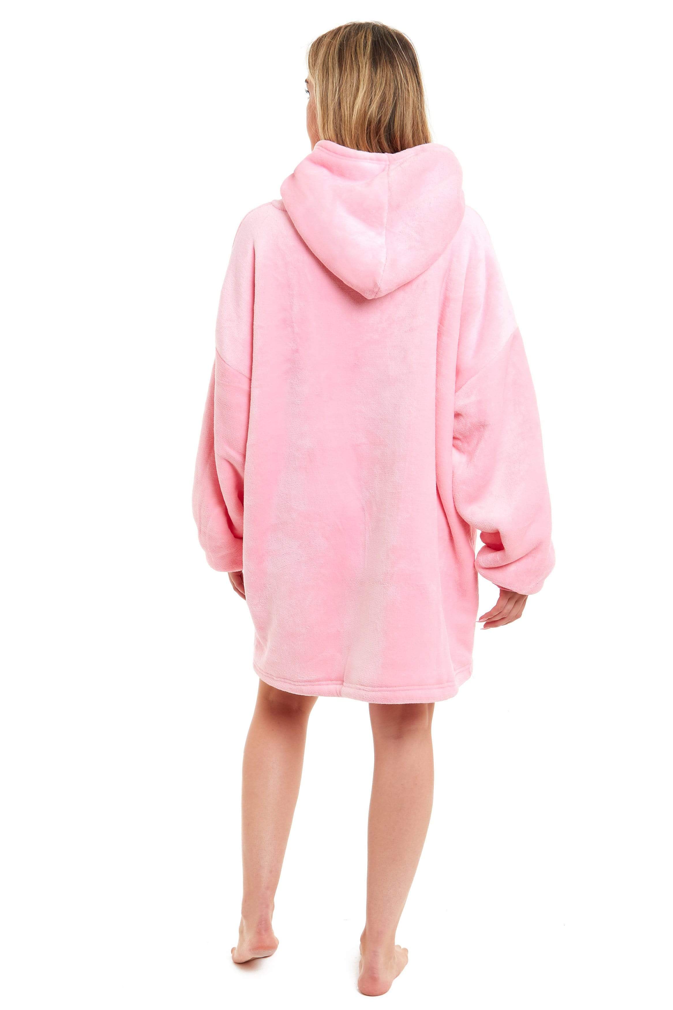 OLIVIA ROCCO Oversized Hooded Blanket Reversible Sherpa Fleece Grey And Pink For Adults