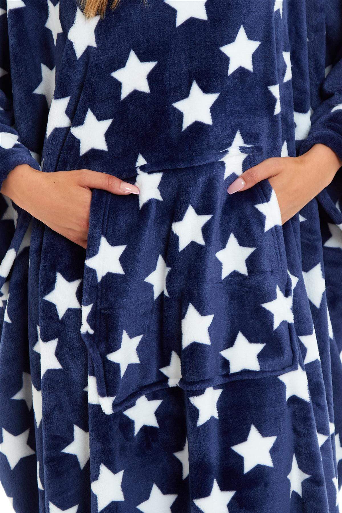 OLIVIA ROCCO Oversized Hooded Fleece Poncho Blanket Stars Polka Dots Easy Care for Cosy Home Layering
