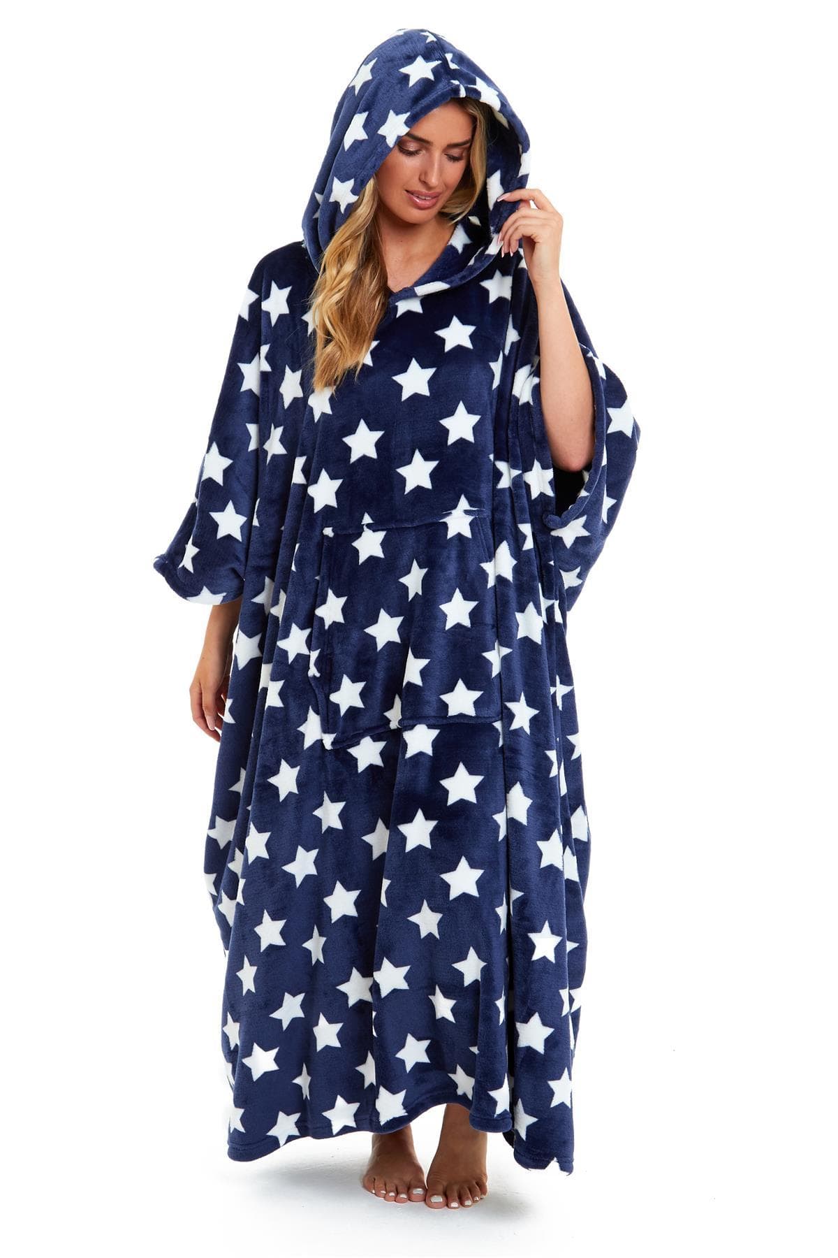 OLIVIA ROCCO Oversized Hooded Fleece Poncho Blanket Stars Polka Dots Easy Care for Cosy Home Layering